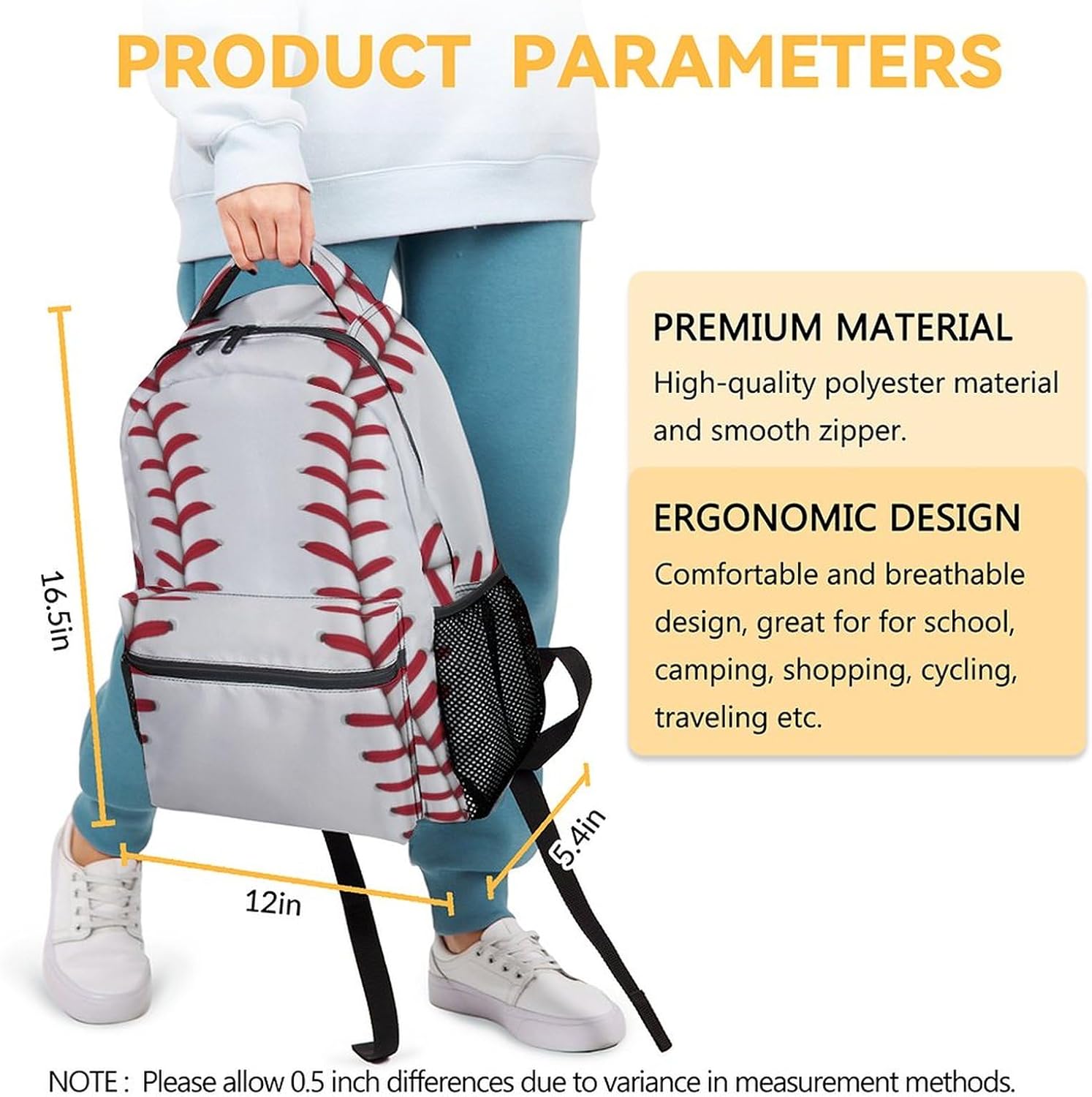 Baseball Backpack for Boys, 16 Inch Sports Theme Backpack for School, Adjustable Straps, Durable, Lightweight Bookbag for Kids