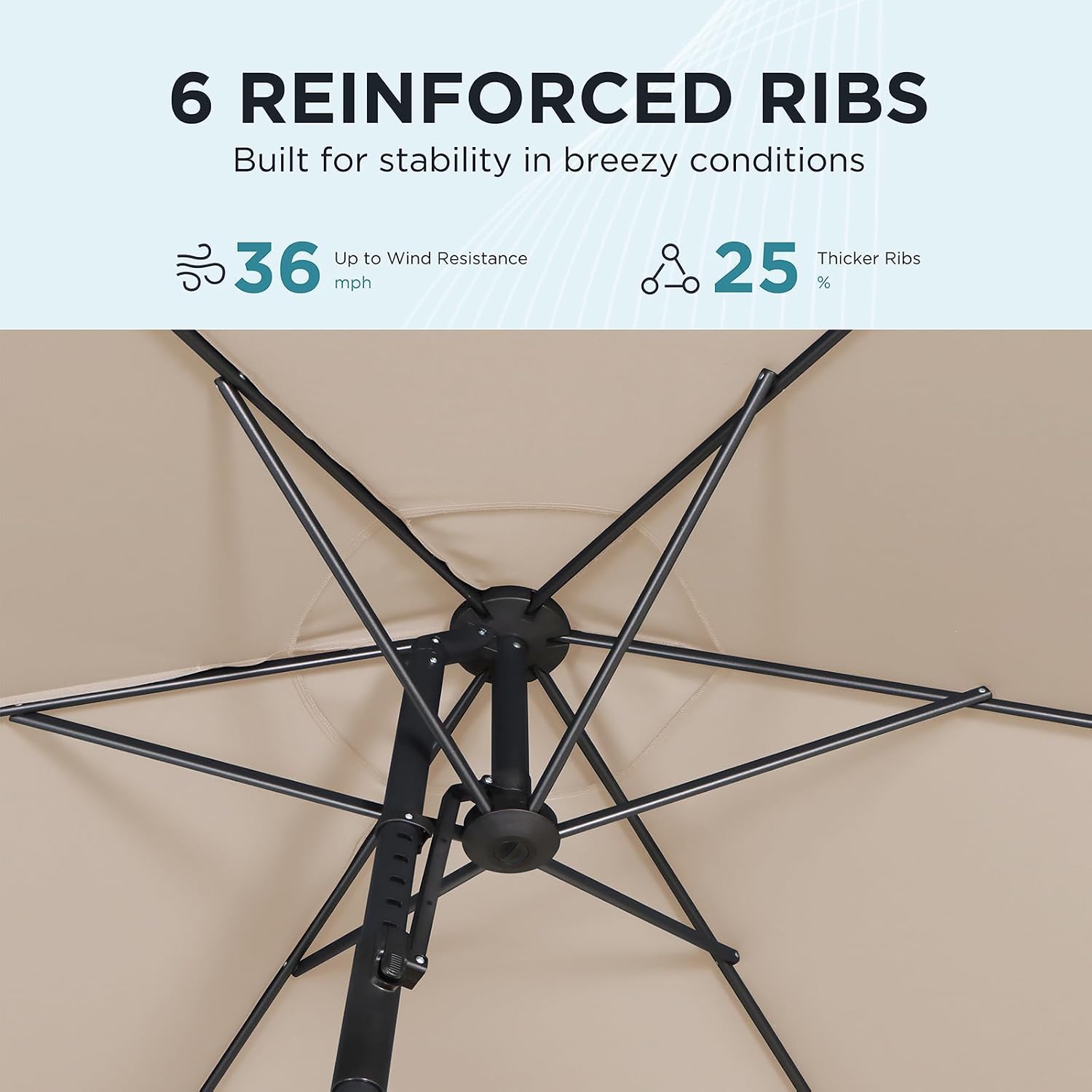 9FT Patio Umbrella with Push-Button Multi-Angle Tilt - Outdoor Market Umbrella with 6 Heavy-Duty Ribs, UV Resistant & Water-Repellent for Garden, Deck, Poolside & Backyard