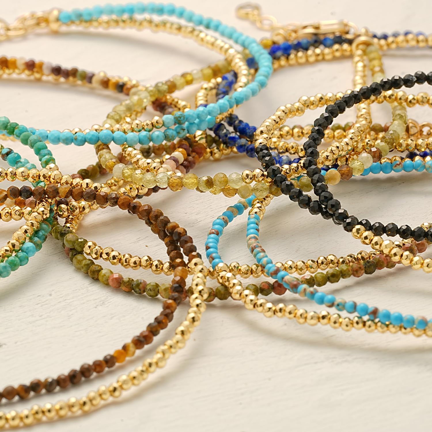MYEARS Women Beaded Bracelet Gold Double Layer Gemstone 14K Simple Dainty Handmade Chain Everyday Boho Beach Jewelry: Tiger's Eye