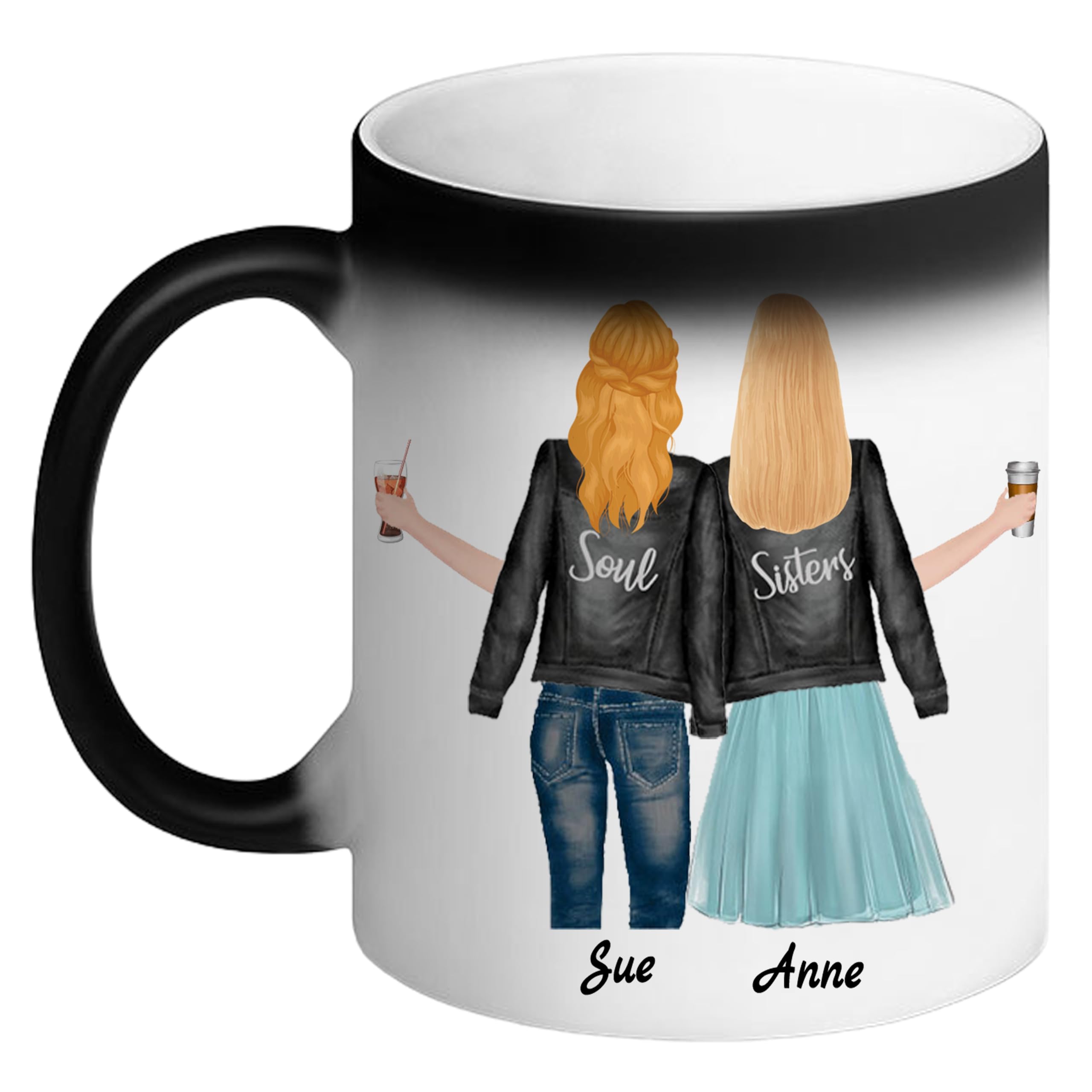 Personalised Best Friend Magic Mug Black - Customised with Name - Soul Sisters Coffee Tea Ceramic Cup - Heat Reveal Technology - Custom Gift for Friend Mom Aunt