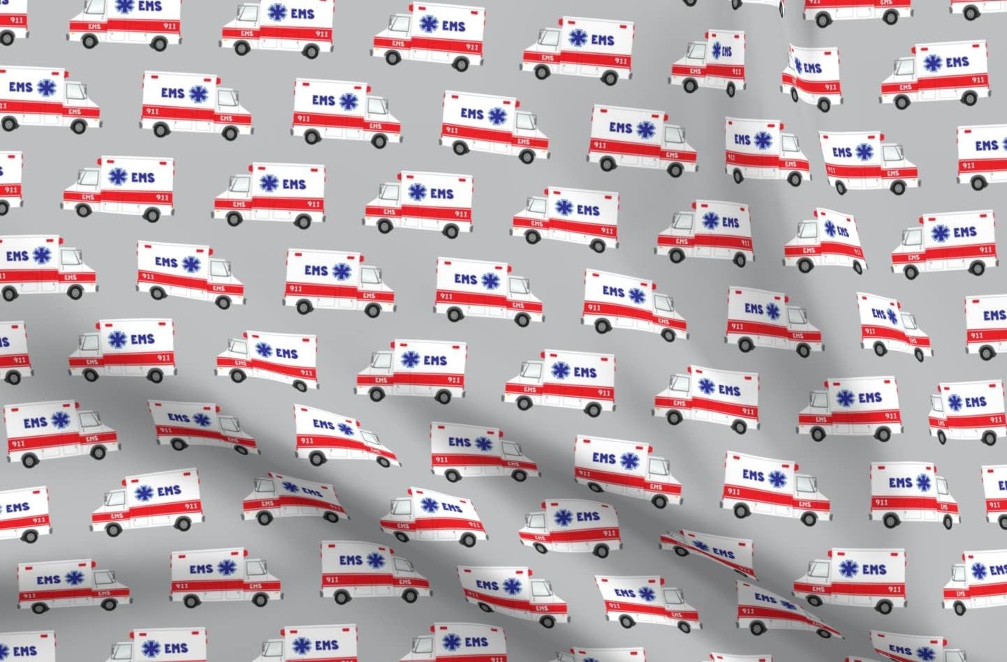 Spoonflower Fabric - Ambulance Grey Medic Medicine Medical First Truck Gray Printed on Organic Cotton Sateen Fabric by The Yard - Sewing Quilting Apparel Home Decor