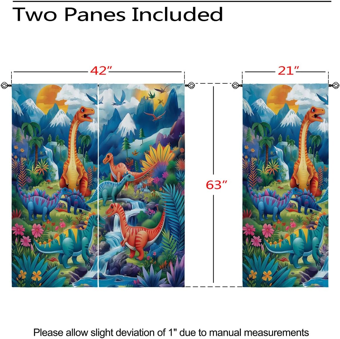 Dinosaur Blackout Curtains for Girls Boy Home Decor, Forest Dino World Jungle Animal Grommet Thermal Insulated Drapes Darkening Window Curtain for Bedroom Living Room, 42 x 63 Inch