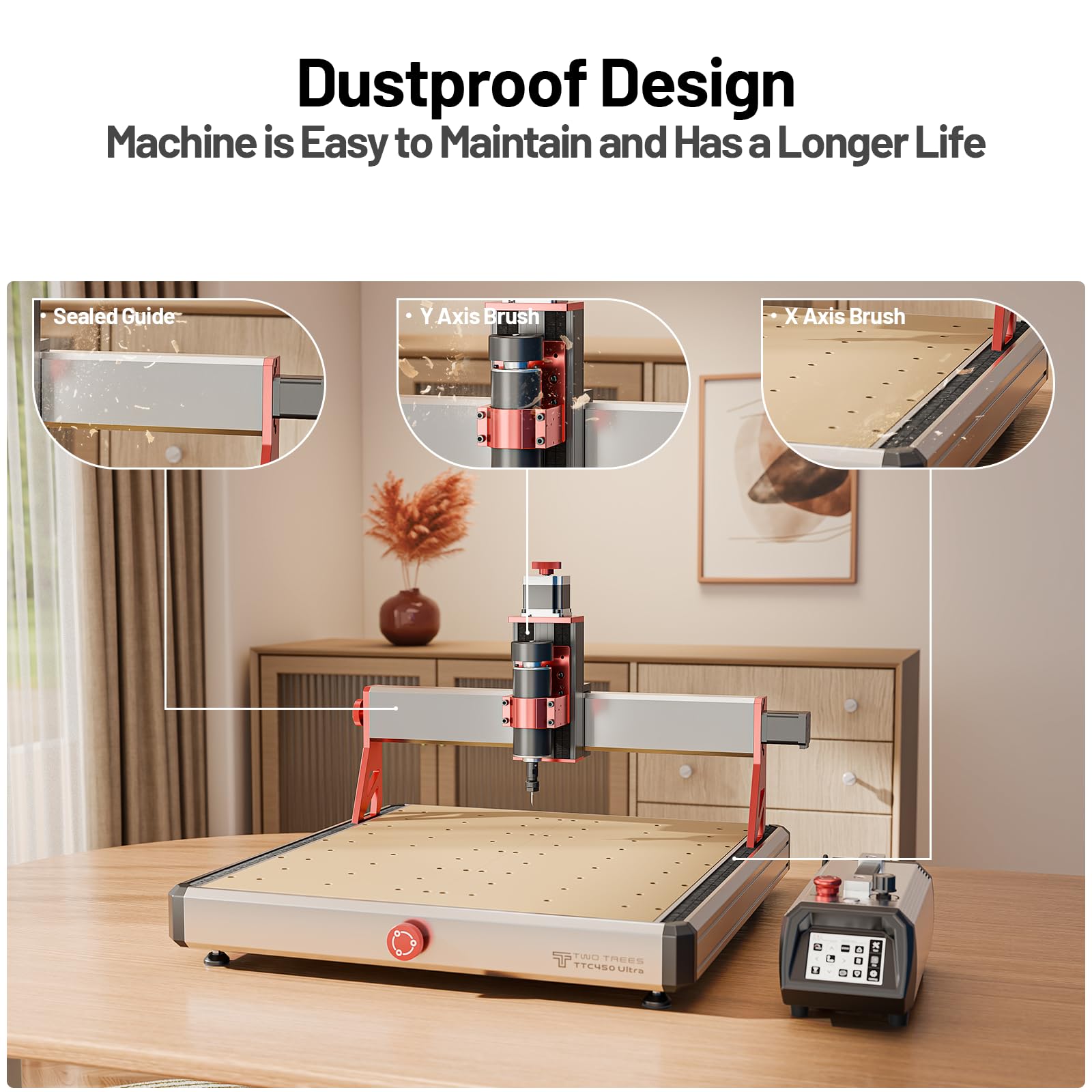 Twotrees TTC450 Ultra 500W CNC Fräsmaschine, 800W Frässpindel, 20W Lasermodul, M1 Staubabsaugung, CNC Drehachse, mit 3,5 Zoll Touchscreen Controller, Gravurmaschine für Metall, Aluminium, Holz