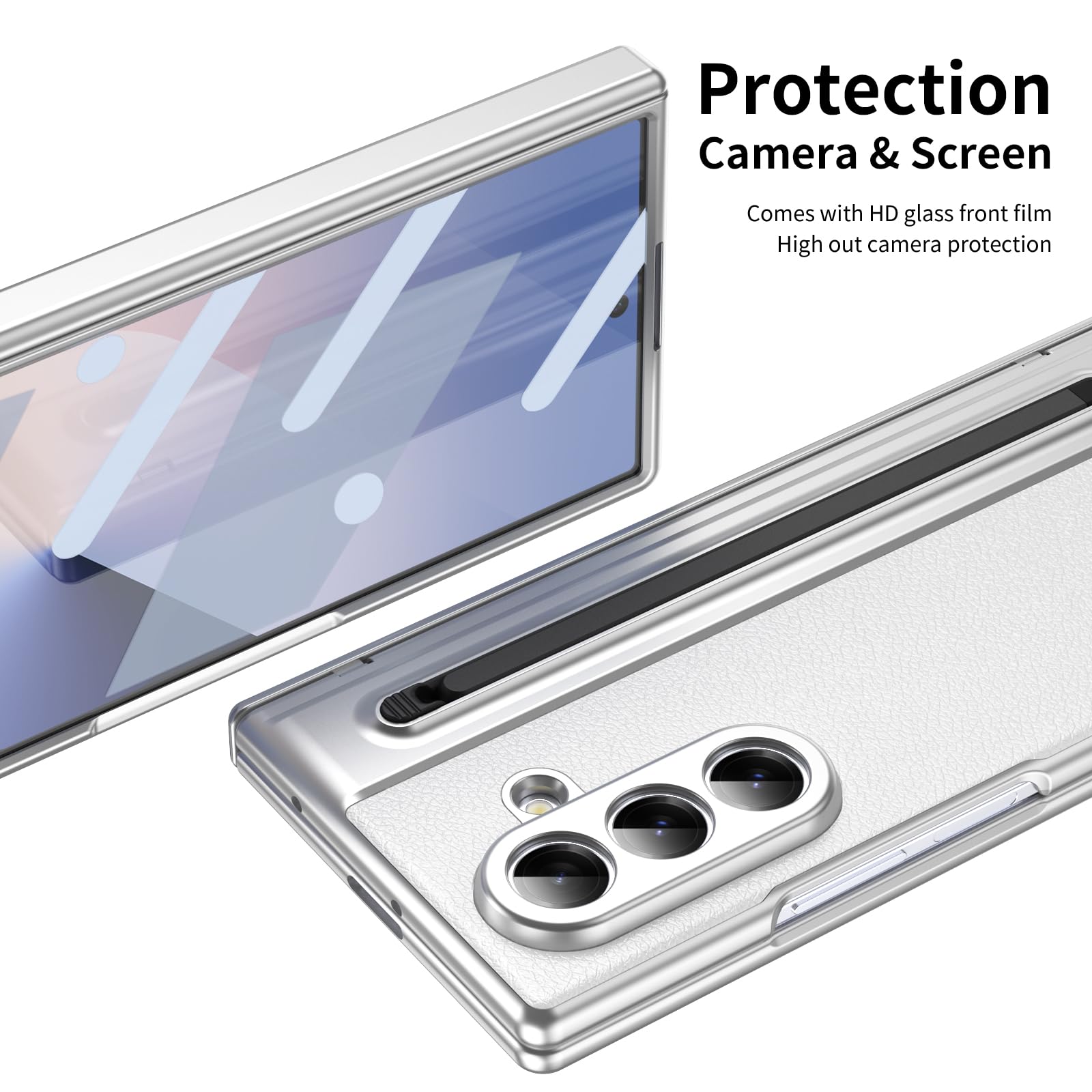 Custodia per Galaxy Z Fold 7, Protezione cerniera Samsung Fold7 cover, custodia Samsung Galaxy Z Fold7 con pellicola protettiva per lo schermo + Penna stilo + portapenne-Bianco
