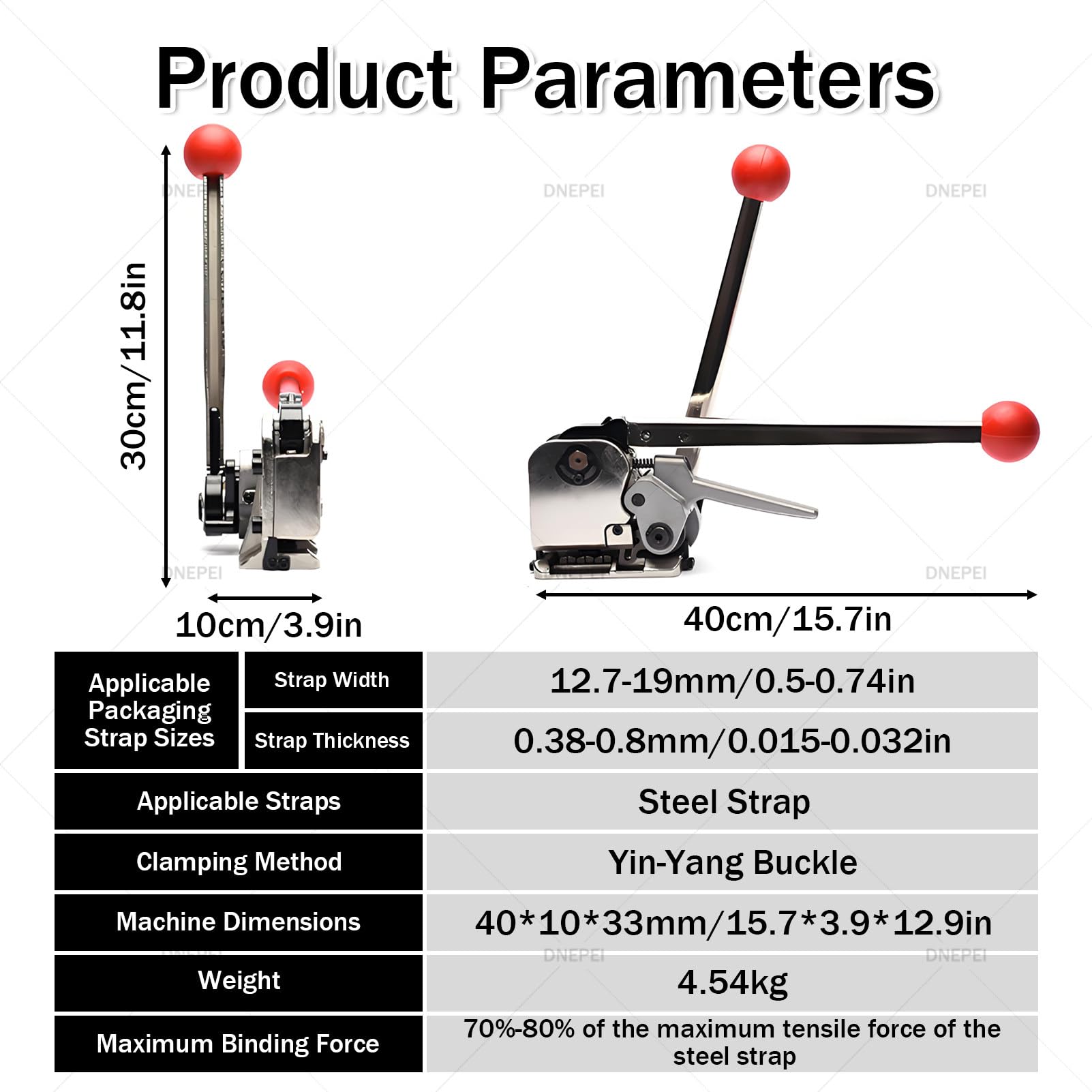 Manuelle Stahlbandmaschine für 1/2", 5/8", 3/4" Stahlbänder ohne Siegelnaht, Robustes Umreifungsgerät für Verpackung, Versand und Lagerhaltung