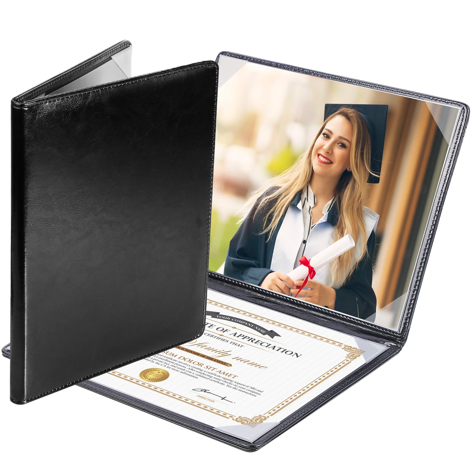 Paquete de 5 fundas para diploma de 8.5 x 11 pulgadas para cubierta acolchada de menú de tamaño carta, cuero negro