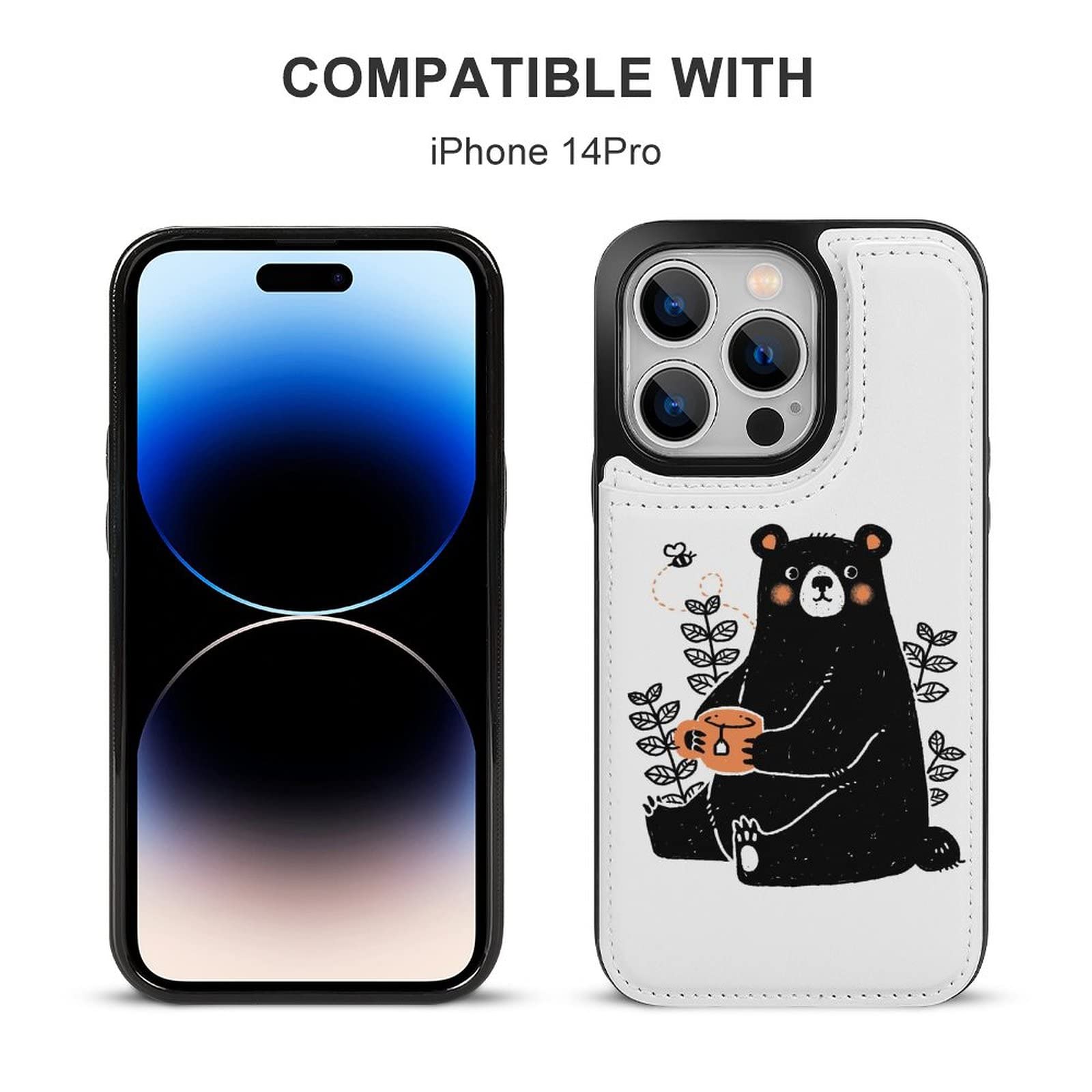 Amazon.co.jp: iPhone 14 Proケース 可愛い アニメ くま 黒い熊柄 手帳