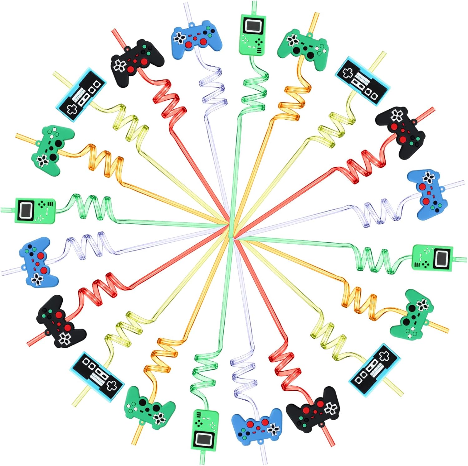 30 Pieces Video Game Party Favors Colorful Game Controller Drinking Straws Plastic