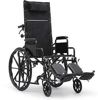 Athena Collection Reclining Wheelchair for Adults Seniors Transport Wheelchair Foldable High Back Support Wheel Chair with Detachable Armrest Swing-Away Footrest and Handbrake, Support 250 Lbs, Black