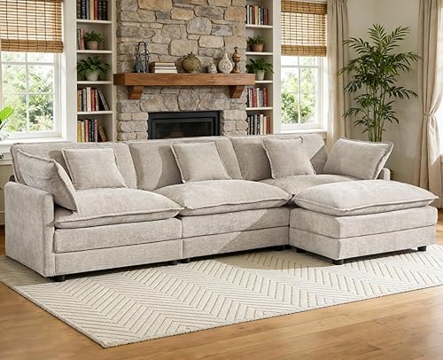 Miniatura 24 de Sofá seccional modular en forma de U, sofá esquinero de chenilla de gran tamaño, cómodo sofá nube con otomana chaise, sofás seccionales modernos de