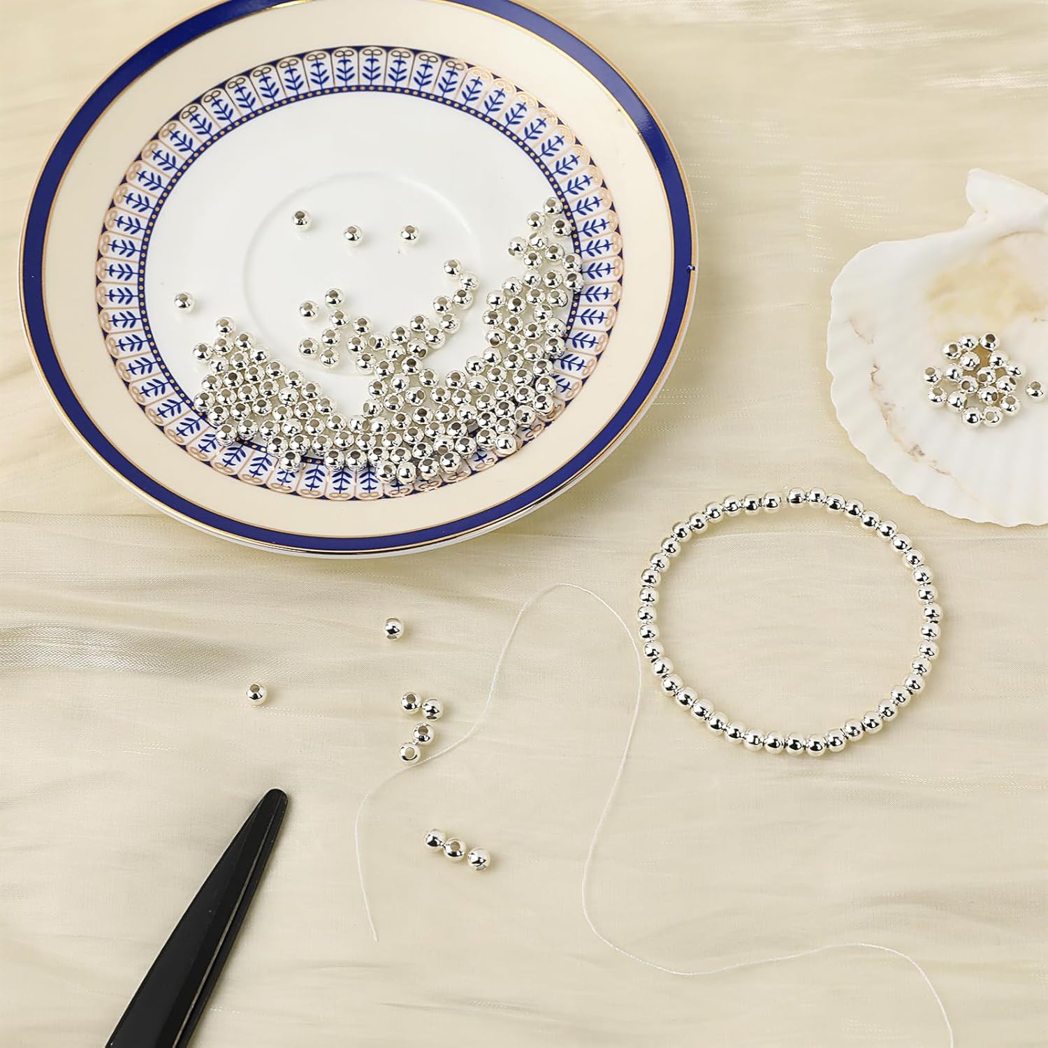 500 Stks Knijpkralen, Prachtige Vakmanschap Ronde Spacer Kraal Sieraden Maken Stop Kralen Eenvoudig Te Gebruiken voor Ketting Armband DIY(Zilver