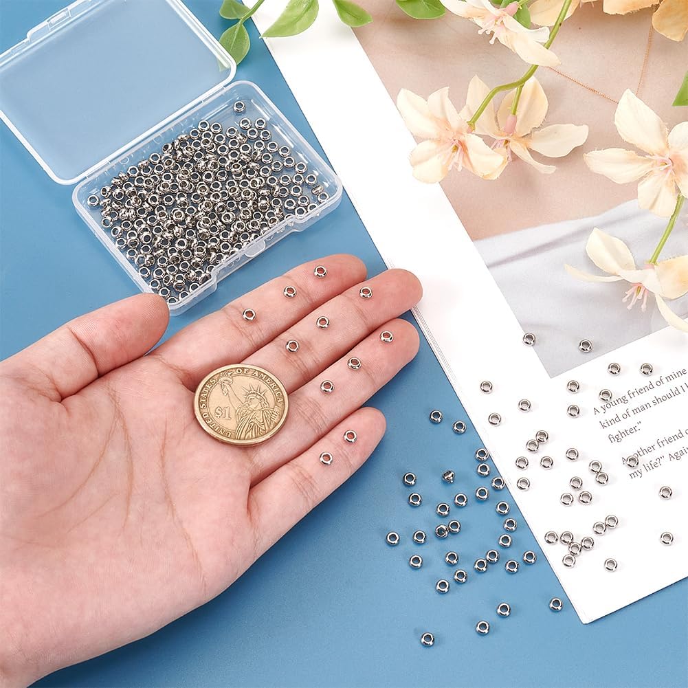 UNICRAFTALE 300Pcs Rondelle Beads Stainless Steel Spacer Beads 4mm Flat Round Beads 2mm Hole Disc Beads Loose Beads Smooth Beads Metal Beads for DIY Bracelet Necklace Jewelry Making - Image 4