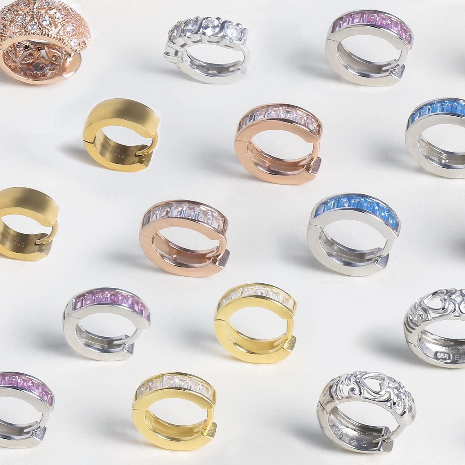 Bridal Classic Baguette Cut CZ Channel Set Huggie Hoop Earrings for Women Men Clear Cubic Zirconia .925 Sterling Silver Simulated Gemstones Kpop Style - Image 7