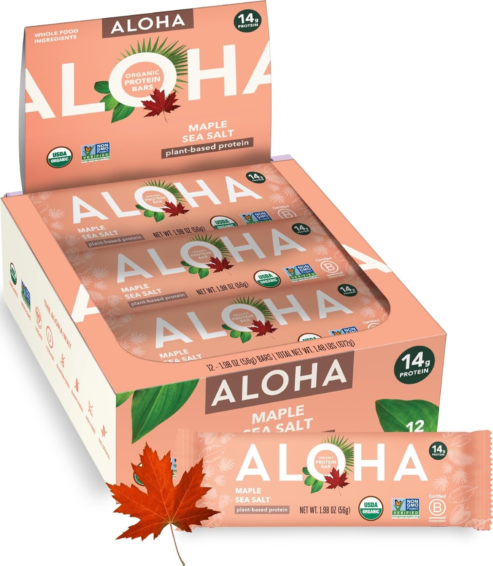 Amazon.com: Aloha Organic Maple Sea Salt Protein Bar, 12 ct | High