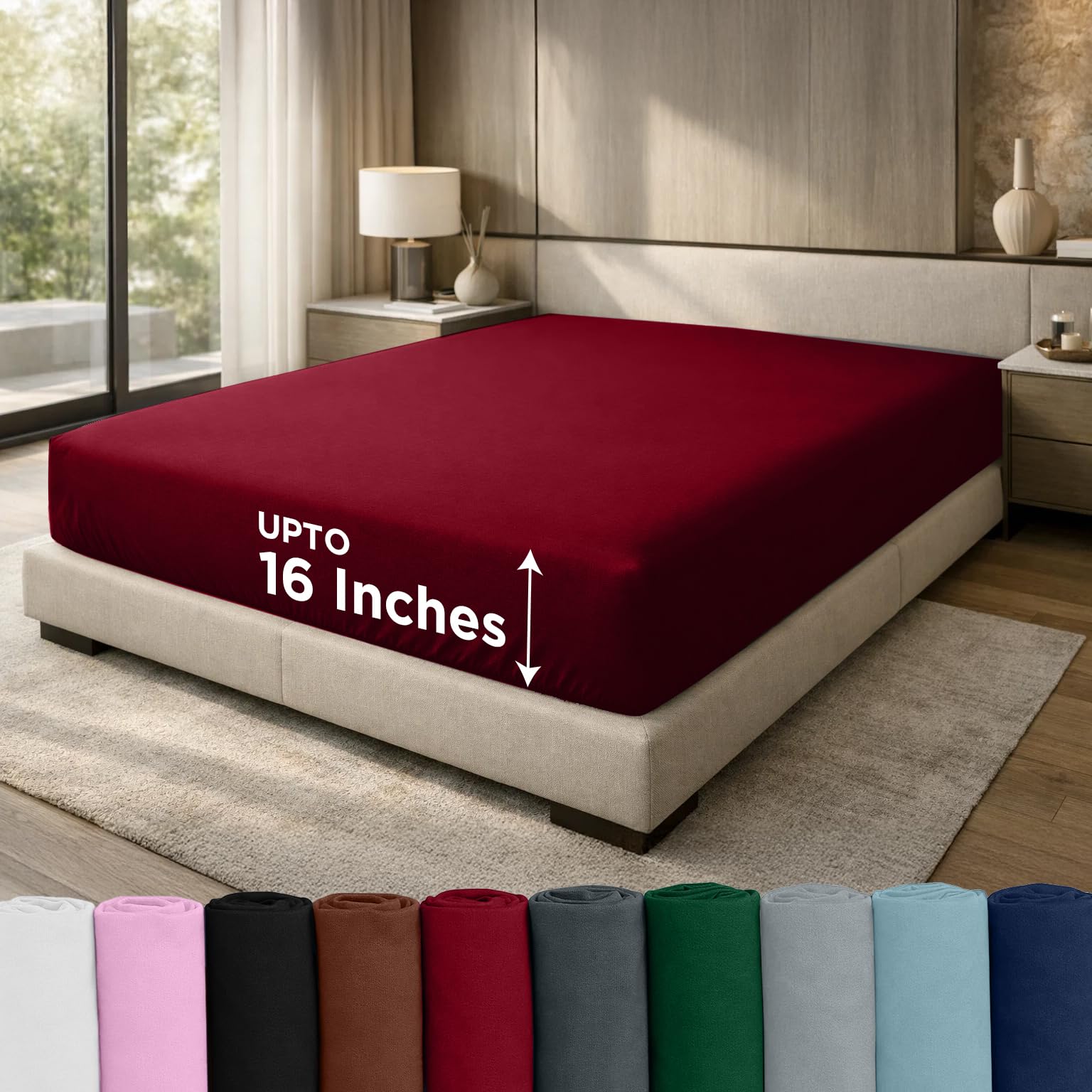DAN RIVER 100 Cotton Jersey Fitted Sheet Twin Burgundy 16 Inch Deep Pockets Ultra Soft Breathable Stretchy Knit