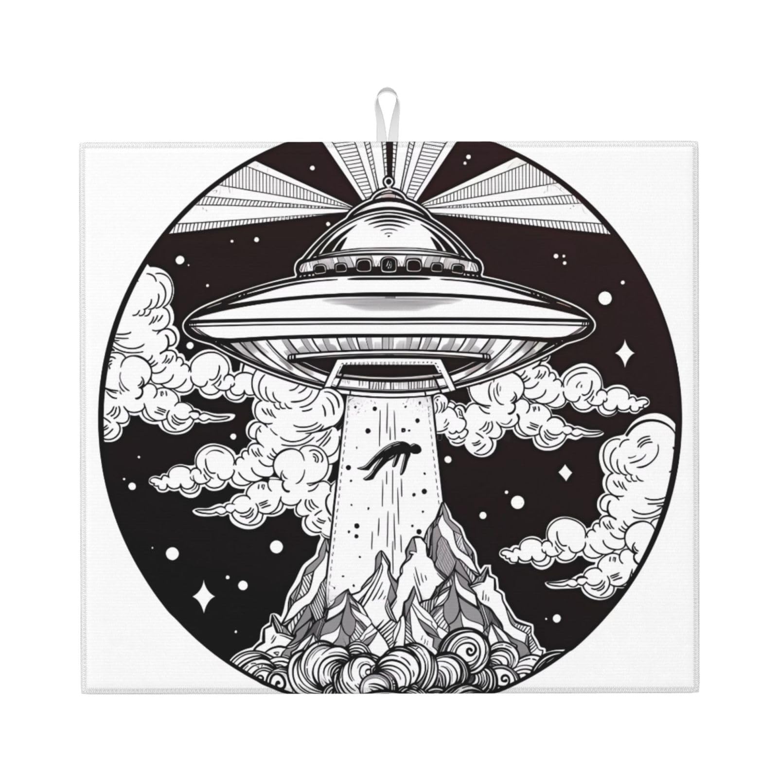 HJFCZH Spaceship Prints Kitchen Drying Mat - Absorbent Dish Drying Throw with Vibrant Prints, Quick-Dry Countertop Layer for Dishes & Appliances - Non-Slip & Foldable
