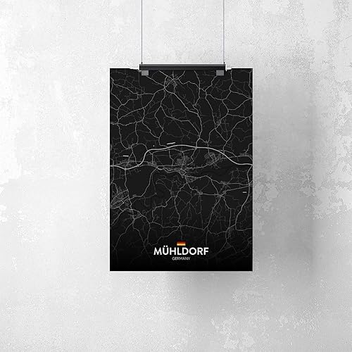 Miniatura 2 de CFIOZYOS Black And White Map Muhldorf DE Poster Retro Style Black City Outline Map Office Canvas Print Wall Art Decoration Painting Unframe