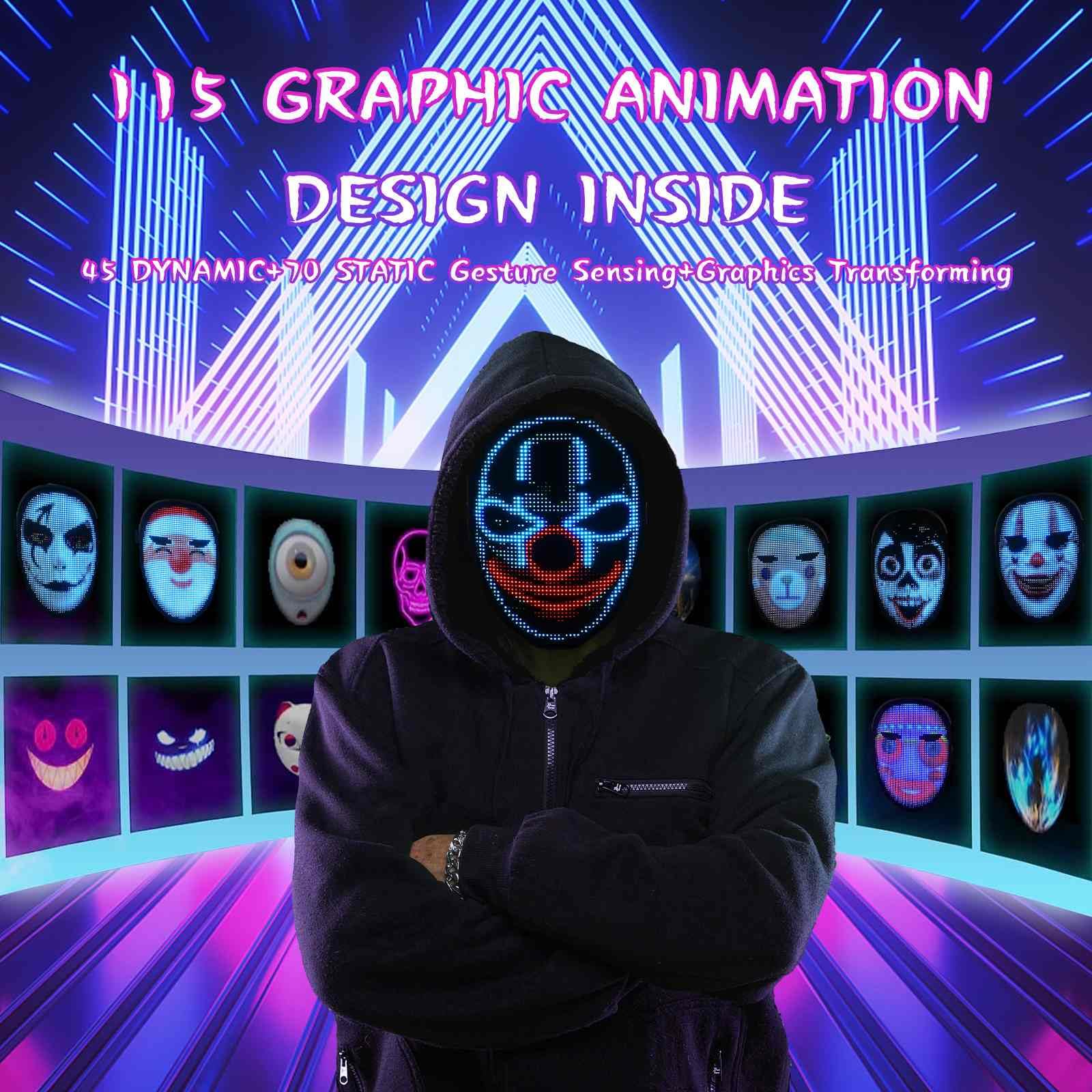 Kouamor Led Masken Leuchtmaske Gruselige Leuchtmasken mit Wireless App Control, LED-Maske mit Gestenerkennung, 45 Animationen, 70 Bilder, DIY-Muster für Kostüm, Cosplay, Party, Maskerade