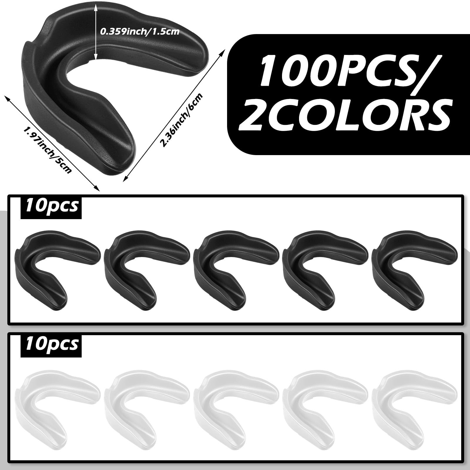Kathfly 100 paradenti per ragazzi, per sport, atletica, calcio, protezione gengive per boxe, basket, hockey, karate (bianco, nero)