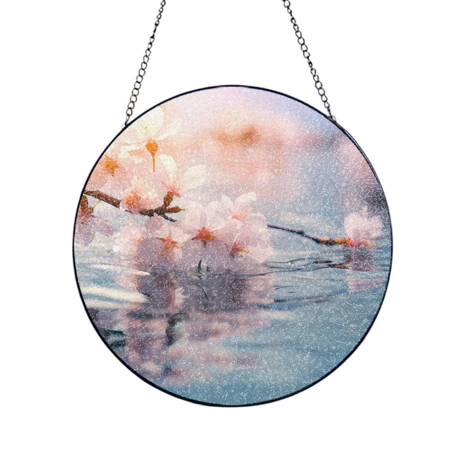 Poezjzw Stained Glass Window Hanging - Cherry Blossoms In Full Bloom Sun Catcher For Door Garden Home Decor Christmas Mother'S Day Birthday Gifts 4in（10cm）