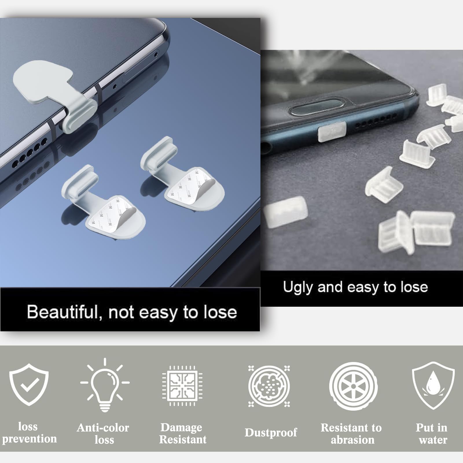 4 Tappi Anti-Polvere Per Porte USB-C - Silicone, Con Nastro Adesivo Anti-Perdita - Bianco - Protezione Da Polvere E Liquidi - Foto 8