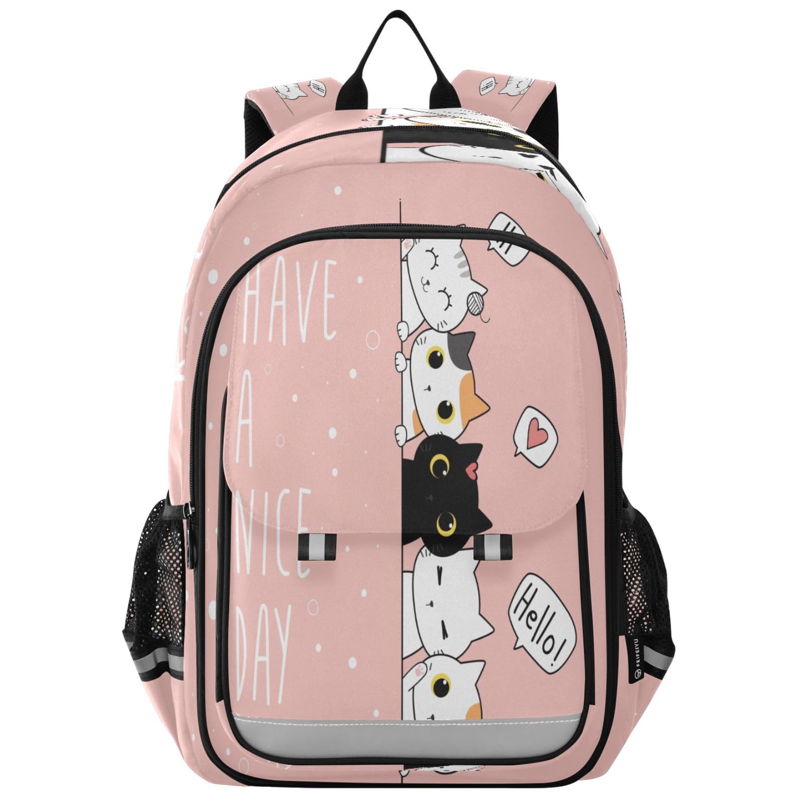 HMZXZ Lindo gato Kawaii Kitten mochila escolar ligera mochila portátil estudiante viaje mochila animales gatito con rayas reflectantes, multicolor