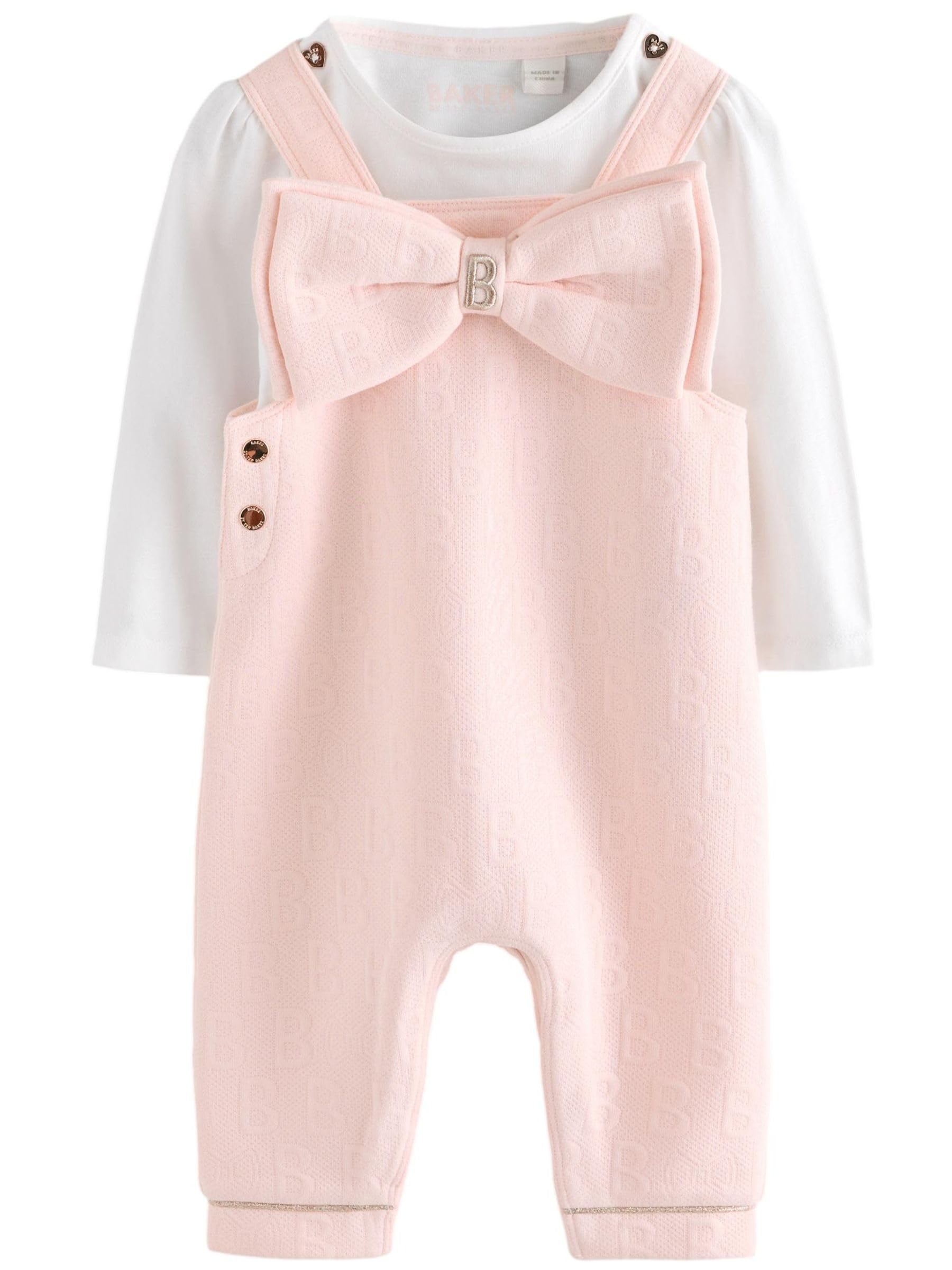 Baby Mädchen Jacquard-Latzhose mit Schleife und T-Shirt im Set