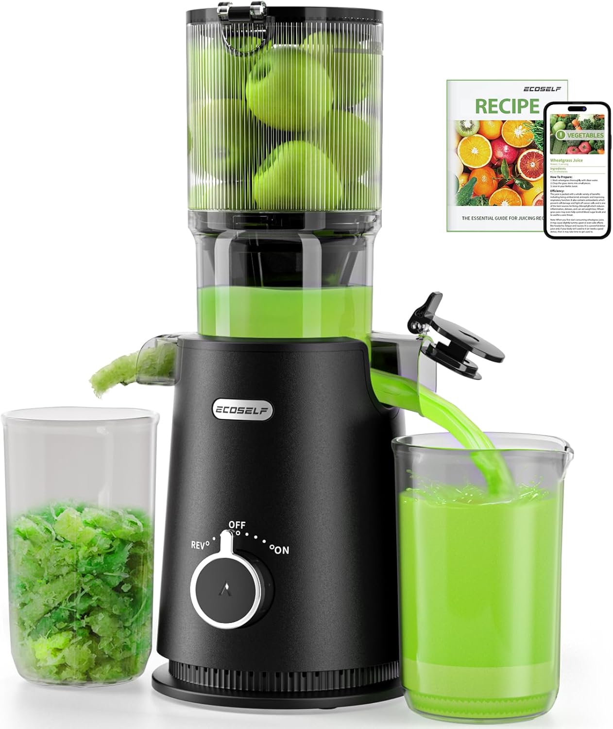 Cold Press Juicer, Wide Mouth & Large Feed Chute, Juicer Machines For Whole Fruits & Vegetables, Slow Masticating Self Feeding for Juice Extractor Machine, Easy to Clean, High Juice Yield Medium Black