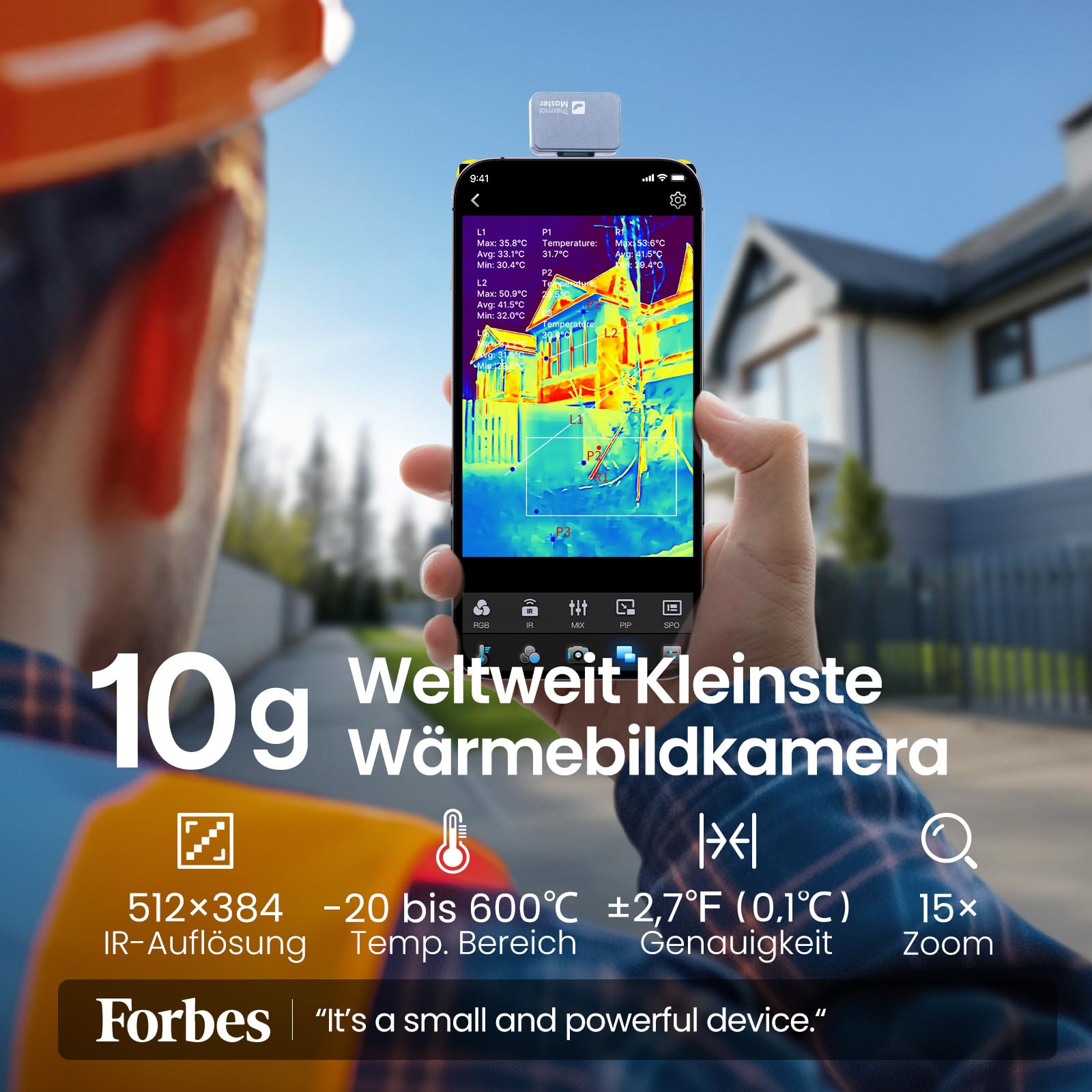 Wärmebildkameras Thermal Master P2 Wärmebildkamera Android Super IR-Auflösung 512x384, -20 bis 600℃ ±1.5℃ PCB Genauigkeit Infrarot Kamera mit Schutzcase 15x Zoom (nicht für iPhone15/16)