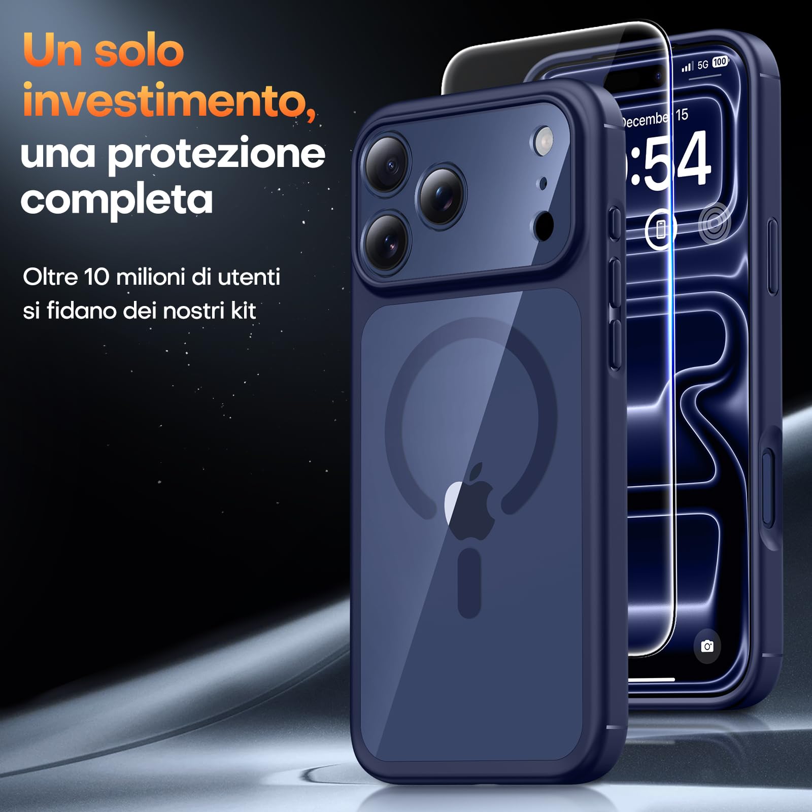 TAURI Cover per iPhone 17 Pro Max con Pellicola in Vetro Temperato,Protezione Completa della Fotocamera,[Compatibile con MagSafe] Magnetica Custodia per Sottile Anticaduta - Blu