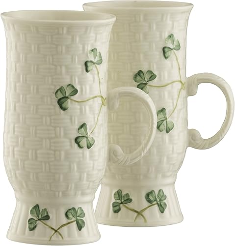 Belleek Par de tazas de café irlandesas, medianas, color blanco