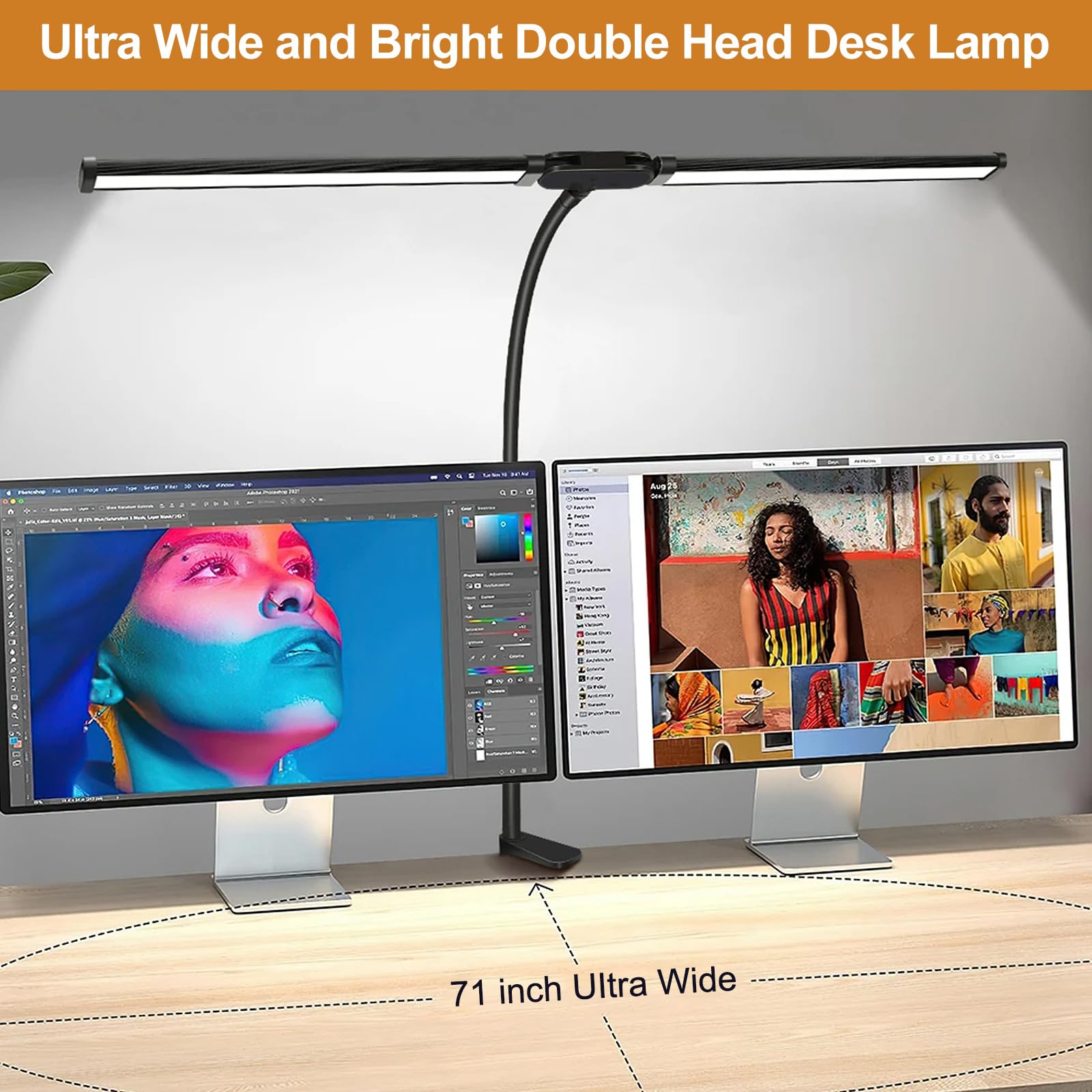 Lampada da lavoro LED a clip con doppio collo cigno, lampada da lettura a risparmio energetico, 10 luminosità per trucco e fotografia Luminosità dimmerabile