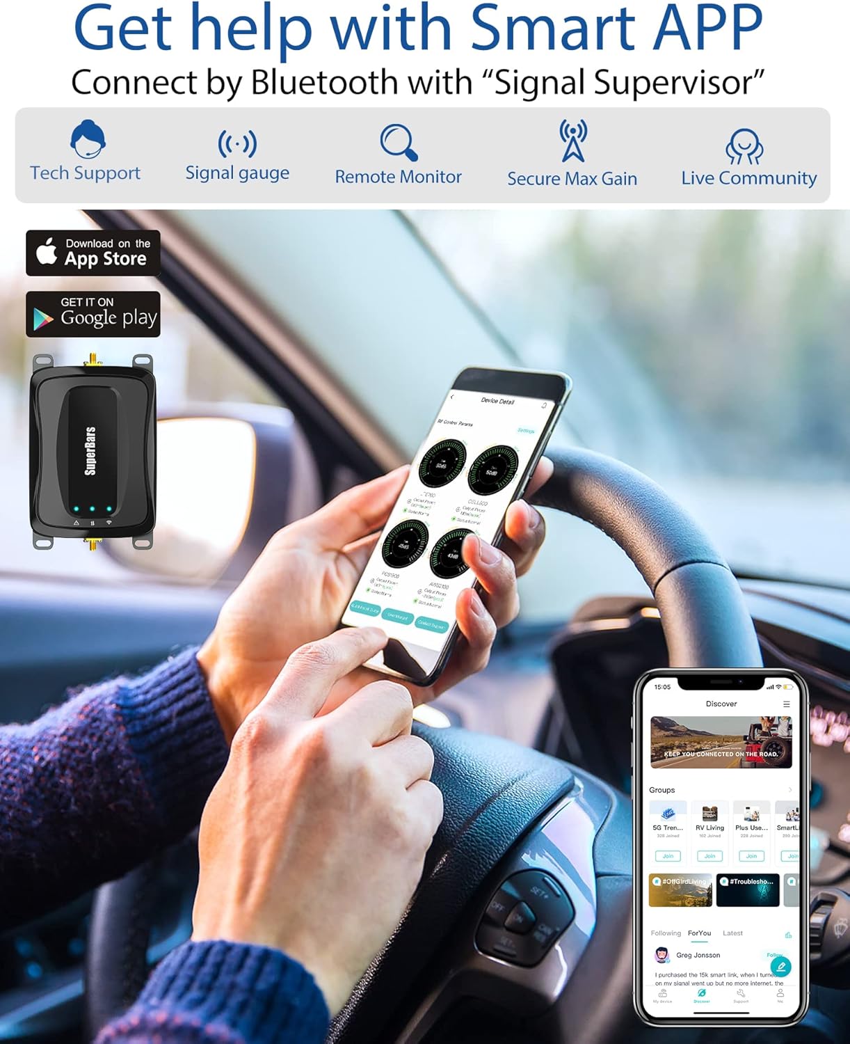 superbars cell phone signal booster for truck rv suv camping bendable antenna upgraded version cell phone booster for all u s carriers verizon