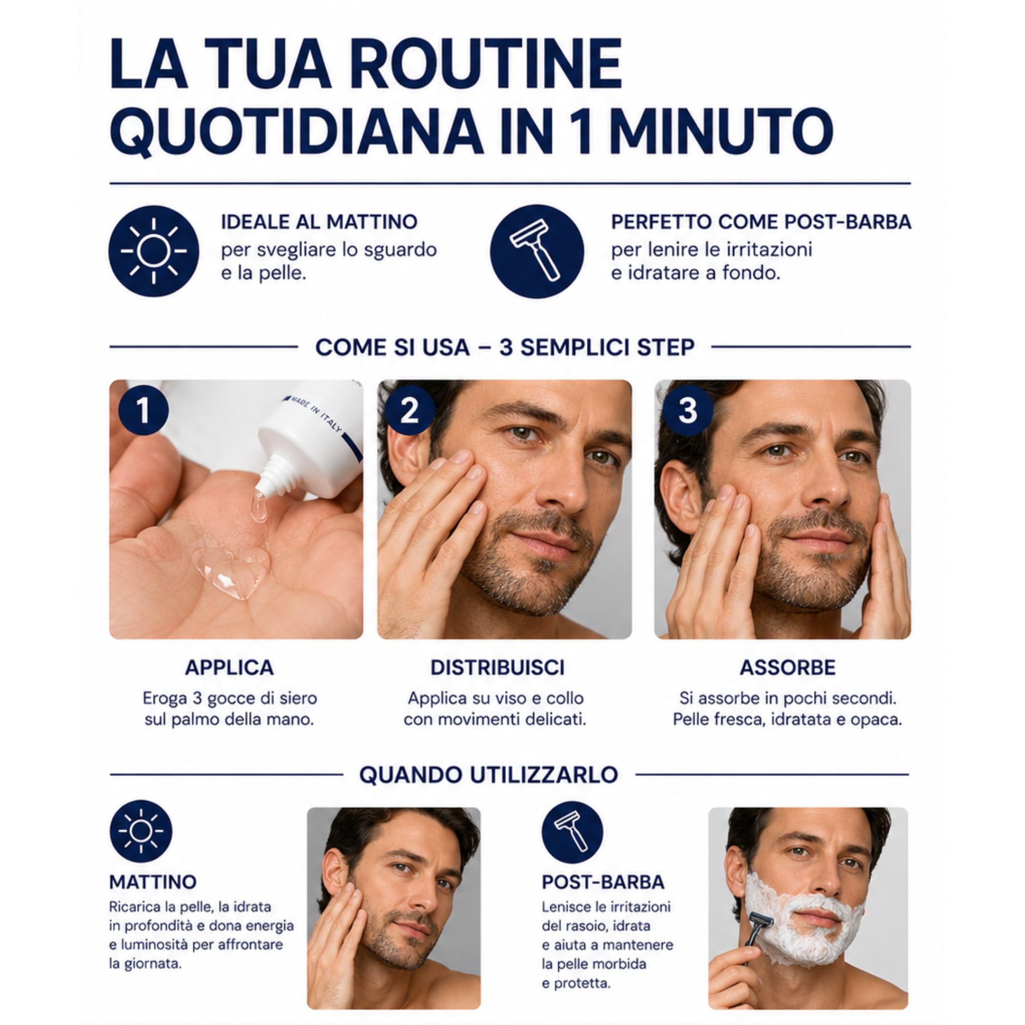 Sérum Facial Hombre con Ácido Hialurónico Puro – Booster Efecto Lifting Antiarrugas e Hidratante – Cuidado Facial Masculino 20 ml