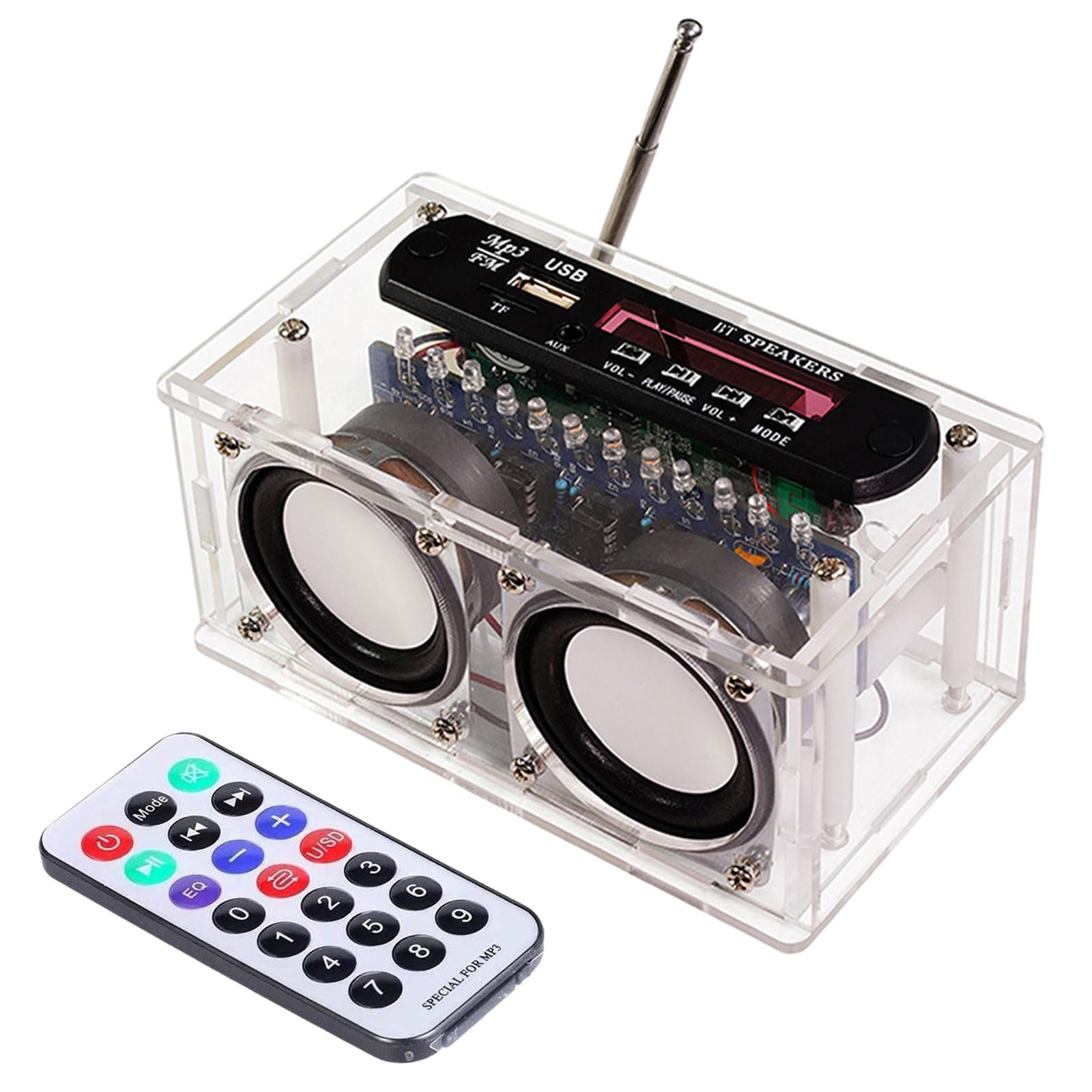 Heemol Kit de montage de haut-parleur, amplificateur Bluetooth et kit de soudure pour radio 87,5-108 MHz avec écran LCD, affichage du spectre et télécommande pour soudure électronique.