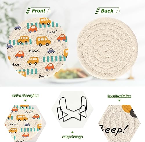 Miniatura 4 de Cute Car Beep Absorbent Drink Coasters with Holder Set of 6 Table Coasters for Drinks Table Coasters Posavasos para Mesa