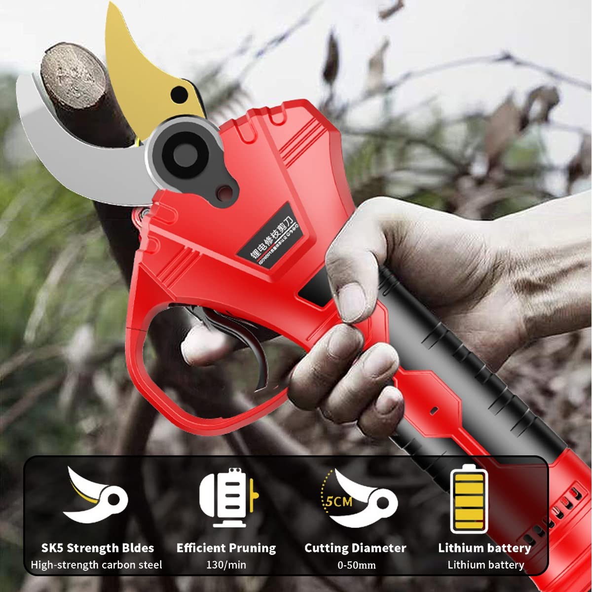 Tijeras De Podar A Batería, Profesionales Tijeras De Podar Electricas Para Jardinería Viñedos Árboles Frutales, 50 Mm De Diámetro De Corte, Tijeras De Podar Con Barra De Extensión, 2 Baterías De Litio