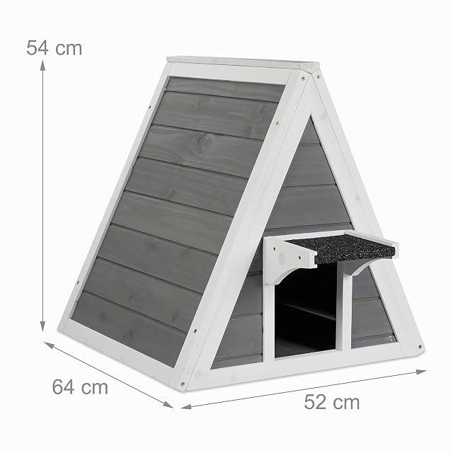 Foto 4 de 6 de Relaxdays Casa Gatos, Casita Mascotas Madera, para Exterior, 54 x 52 x 64 cm, 2 Entradas, Techo Puntiagudo