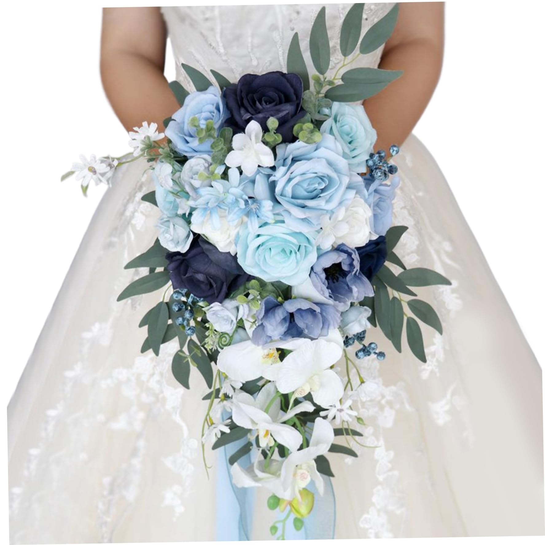 fkngcp Wedding Bouquets for Bride/Bridesmaid Water Drop Shaped Bridal Bouquet 10x20 Lifelike Light Blue Plastic Artificial Flowers for Wedding Bouquet