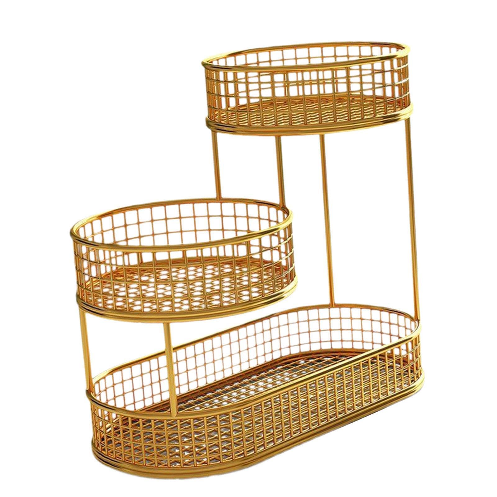 Twisaxc Gold 3 Tier Fruit Basket Stand Metal Mesh Organizer Holder For Fruits Vegetable Bread And Snacks Countertop Vegetable Bowl Kitchen Countertop Rack Eggs Onion Potato Bread 40X32cm