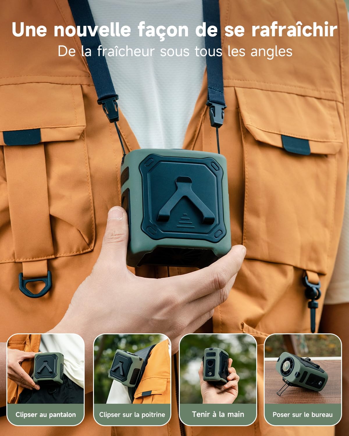 2026 Ventilateur de taille portable rafraîchissant,29H batterie rechargeable 8000mAh USB-C,5 vitesses 13000 tr/min,avec éclairage LED et SOS pour chantier,camping,randonnée,travail,abricot