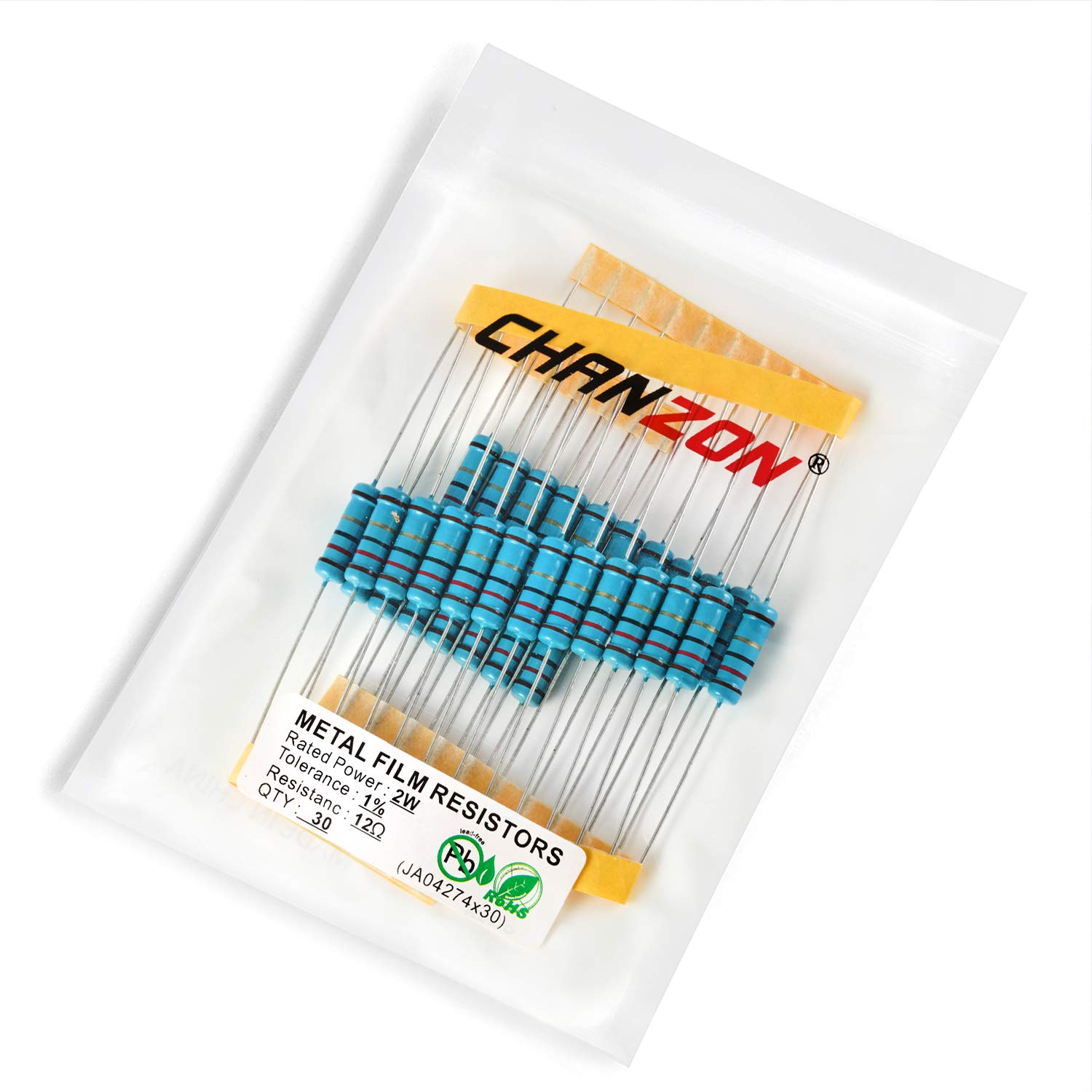 Chanzon 30pcs 2W 12 Ω ohm Metal Film Fixed Resistor 0.01 ±1% Tolerance 12R MF Through Hole Resistors Current Limiting Rohs Certificated