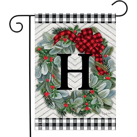 Winter Wreath Monogram Letter H Garden Flag
