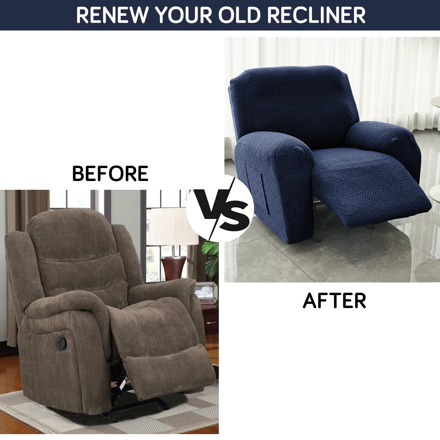 HOKIPO Recliner Sofa Cover - Navy Blue -7