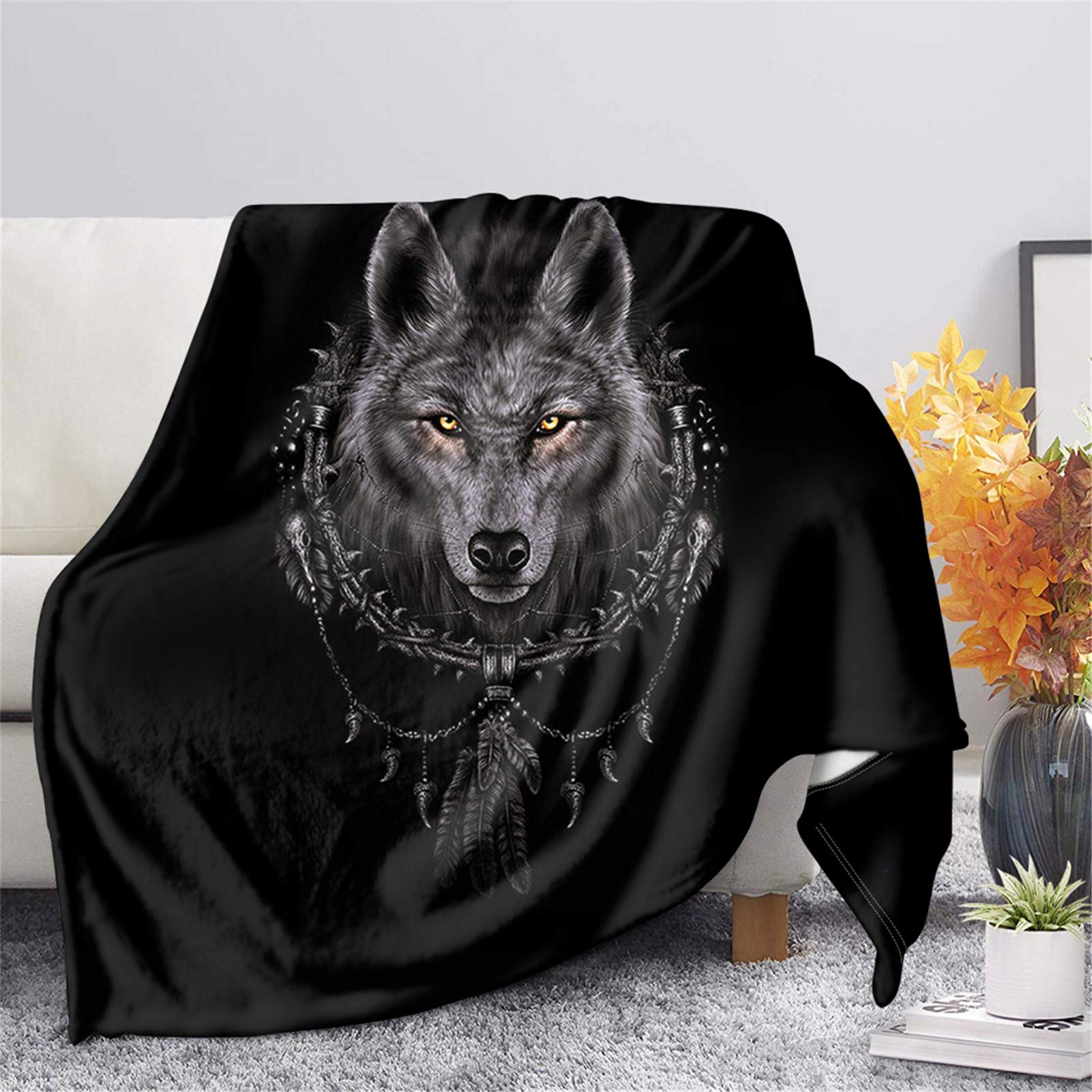 Belidome Tribal Wolf Blanket Microfiber Soft Plush Blanket for Sofa Home Living Room