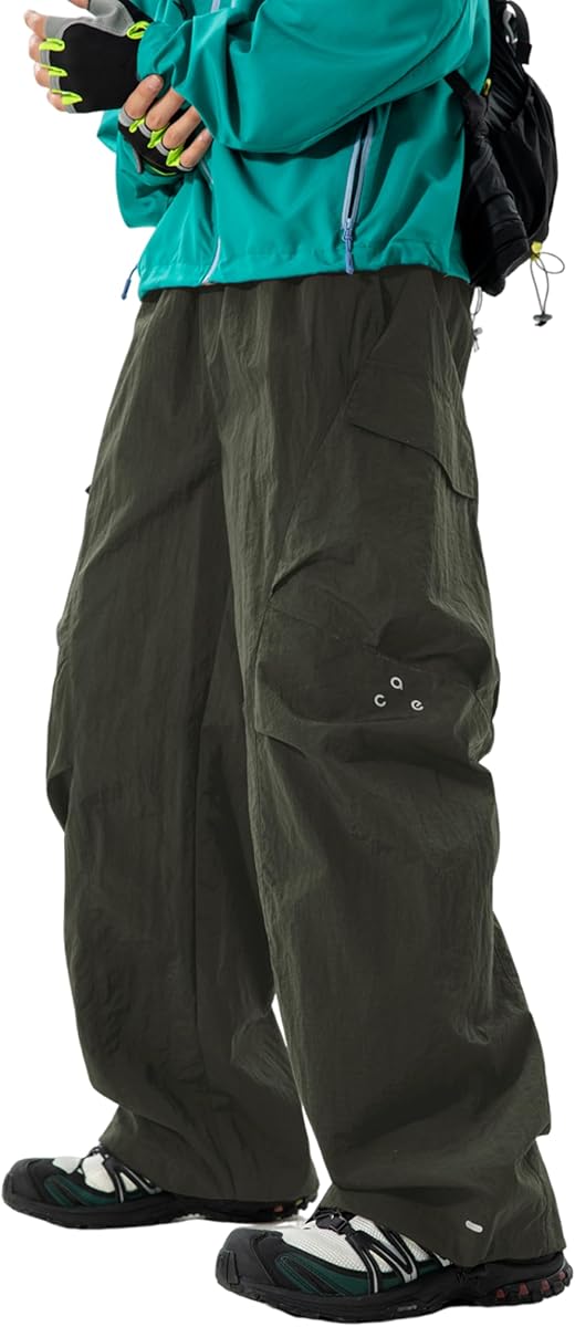 Mens's Baggy Cargo Pants Casual Parachute Pants Loose Fit Hip Hop Harme Lightweight Water Resistant Pants with Pockets