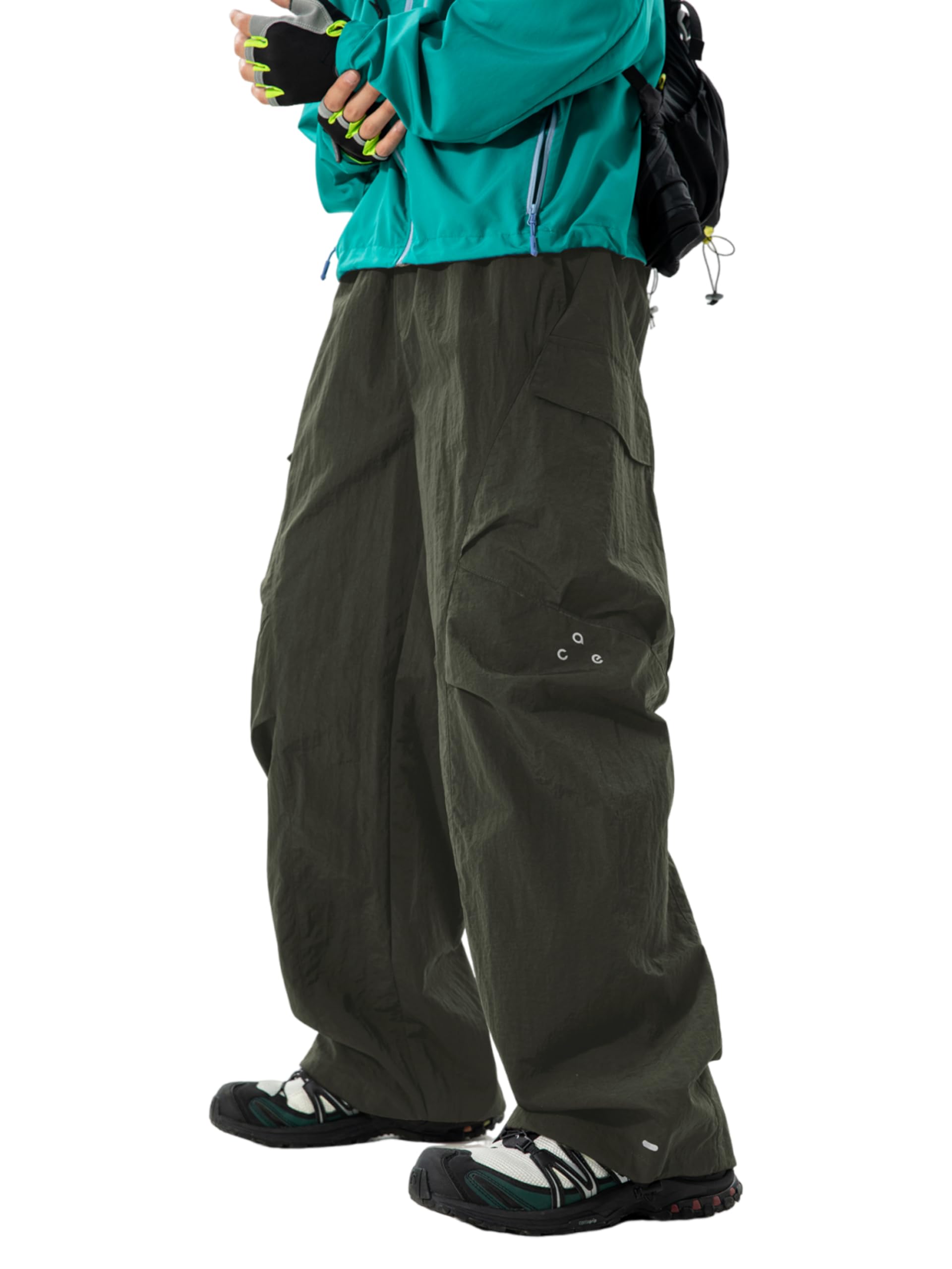 Men's Baggy Wide Leg Cargo Pants for Hiking Work Travel, Parachute Pants Elastic Waist Qu…