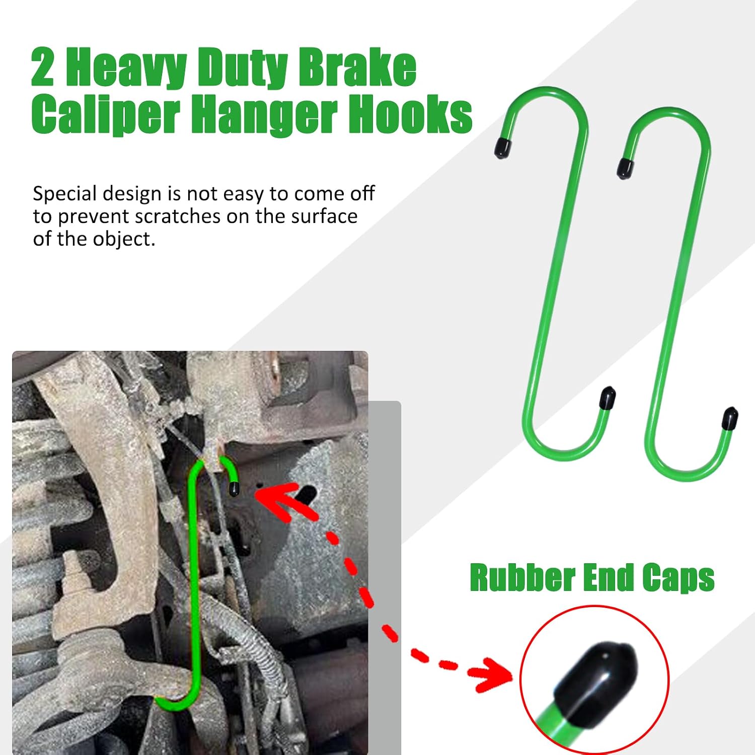 8 Pcs Green Brake Caliper Hangers, Brake Caliper Hooks, Brake Caliper Hanger Hook Brake Caliper Hooks with Rubber Tips, Stainless Steel Hook/Hanger - 8 Pack (Green)