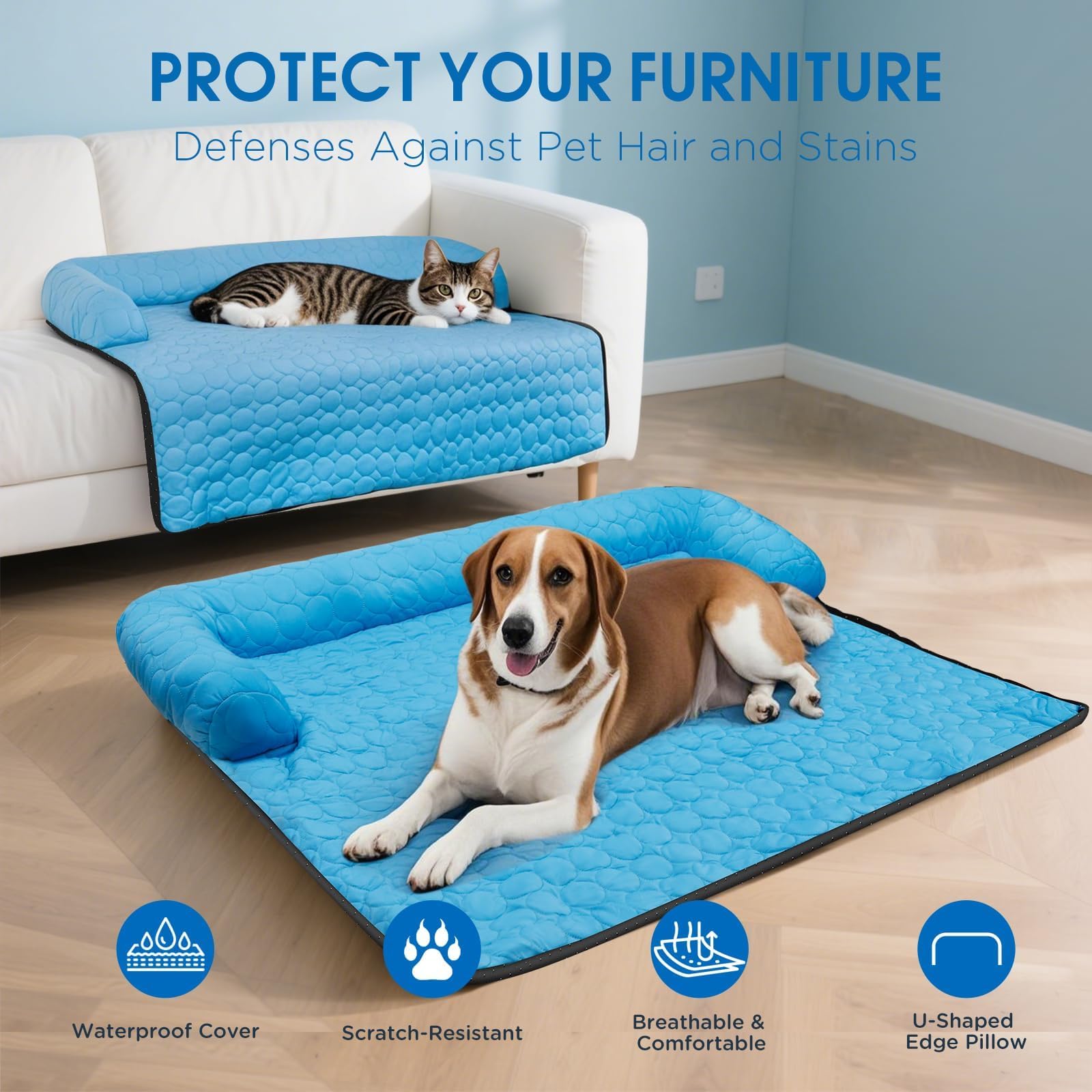 Sofá cama refrescante para perro, cama calmante para mascotas, funda impermeable para perros, lavable, tapete refrescante para gatos, manta protectora para sofá con parte inferior