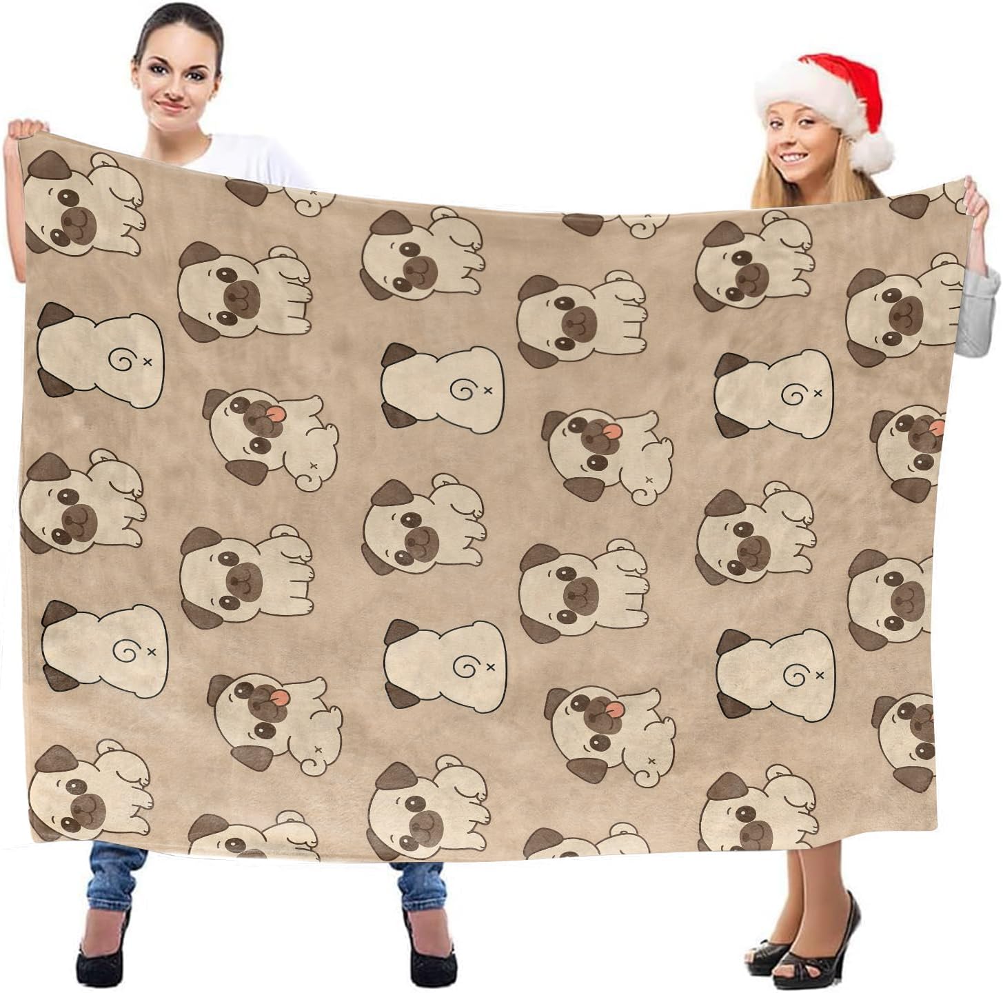 Cute Pug Puppies Throw Blanket, Lightweight Warm Flannel Blankets, Home Decor and Gifts, Soft Cozy Throws for Women Girls Kids, 50"X60" for Bed Couch Travel Office - Image 2